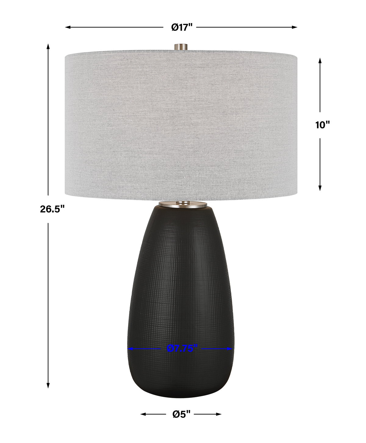 Twilight Satin Black Table Lamp, by Uttermost, 1'5" width x 2'3.25" height x 1'5" depth View 3