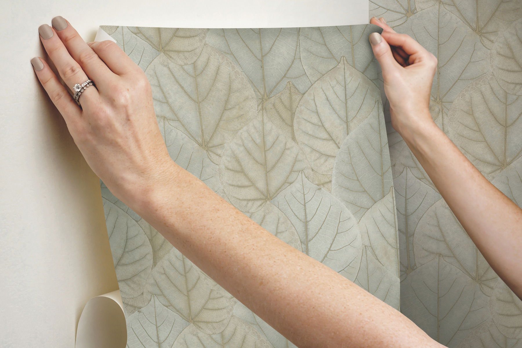 Leaf Concerto Warm Taupe Peel & Stick Wallpaper large image 