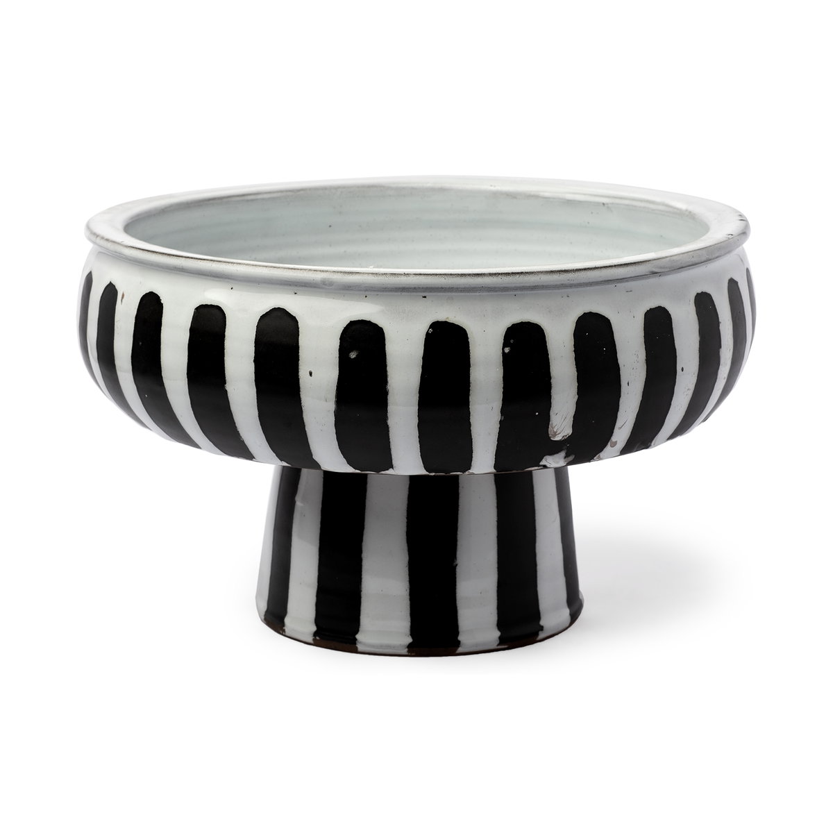 Lexington 14L x 14W White Ceramic Striped Bowl, Decorative Bowl by Mercana, 14.4" length x 14.4" width x 9.6" height View 1
