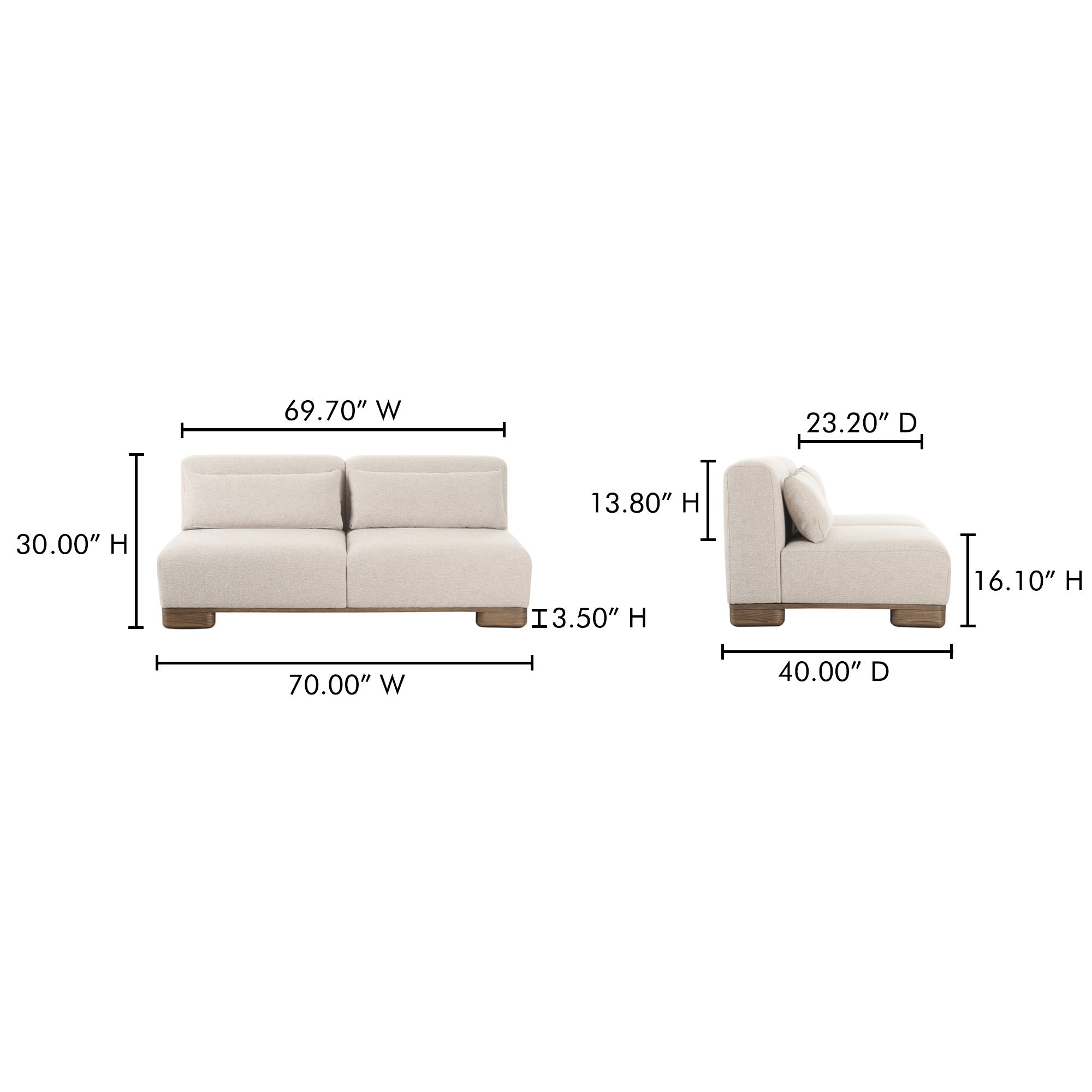 June Sofa Oatmeal, Sofas & Sectional by Moe's Home, 70" width x 30" height x 40" depth View 12