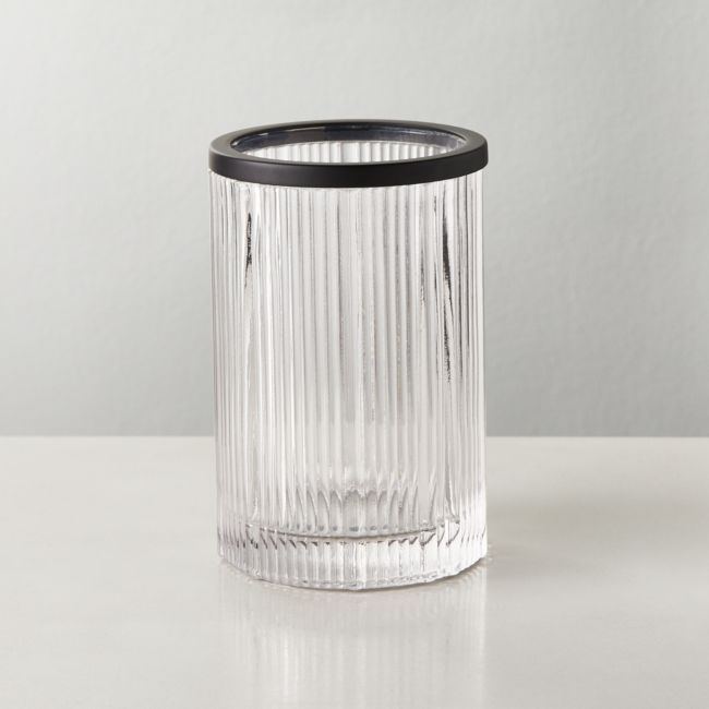 Online Designer Bathroom Athena Black Ribbed Glass Round Bathroom Cup