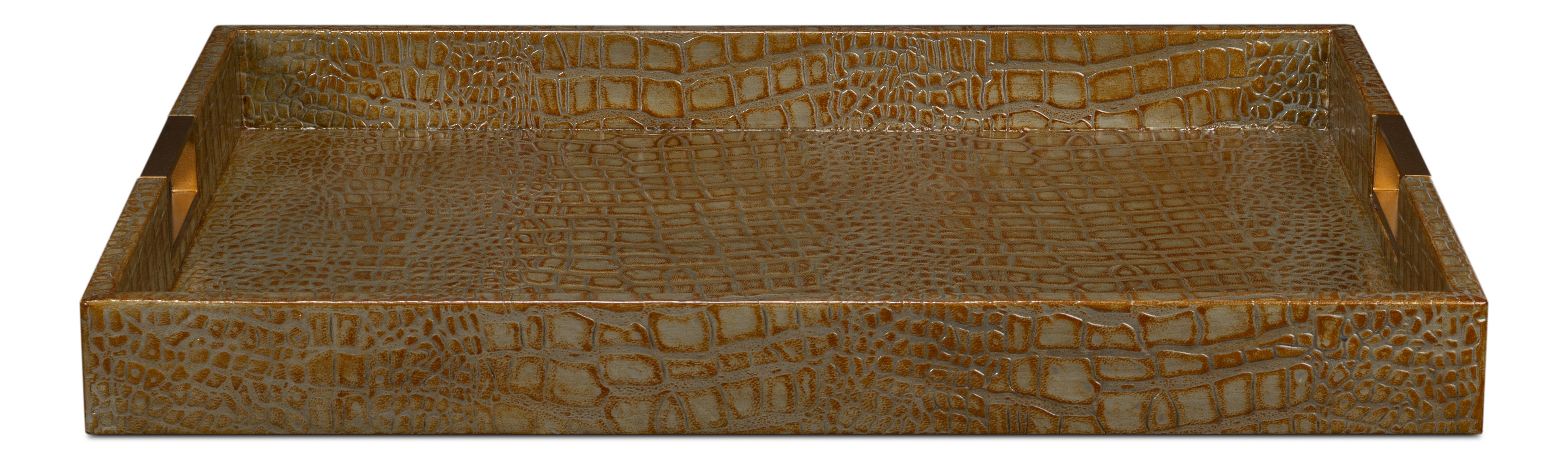 Norton Leather Tray,Croco Leather,Ant Gr, Decor by Sarreid, 24" length x 18" width x 2.5" height View 2