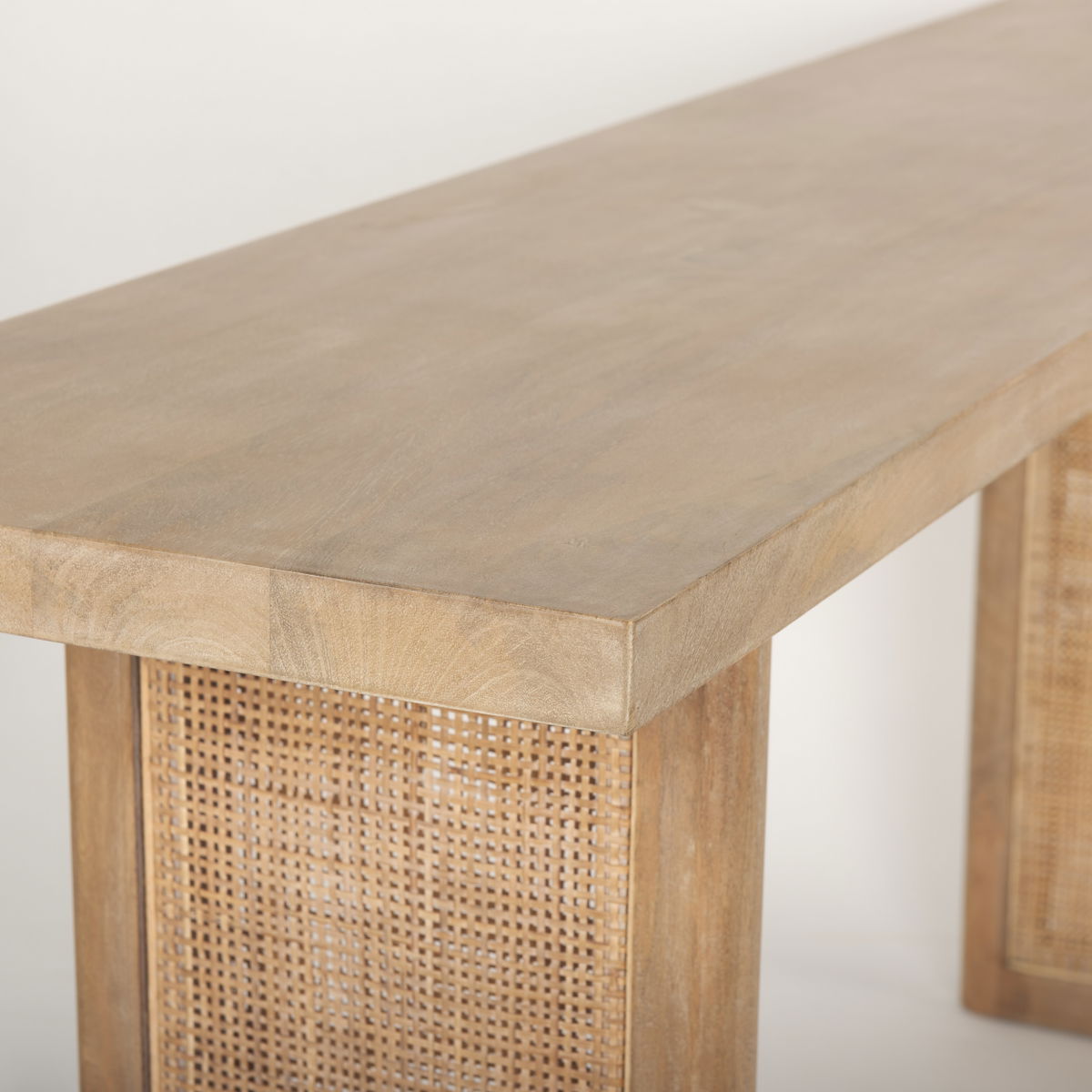 Grier 65' Light Brown Solid Wood with Cane Console Table, by Mercana, 65" length x 16" width x 29" height View 7