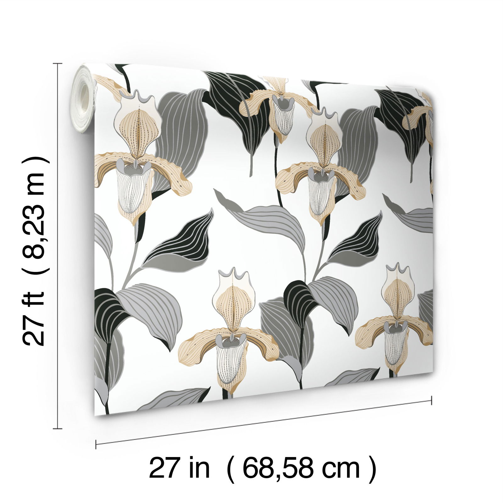 Lady Slipper Gold & Grey Wallpaper large image 