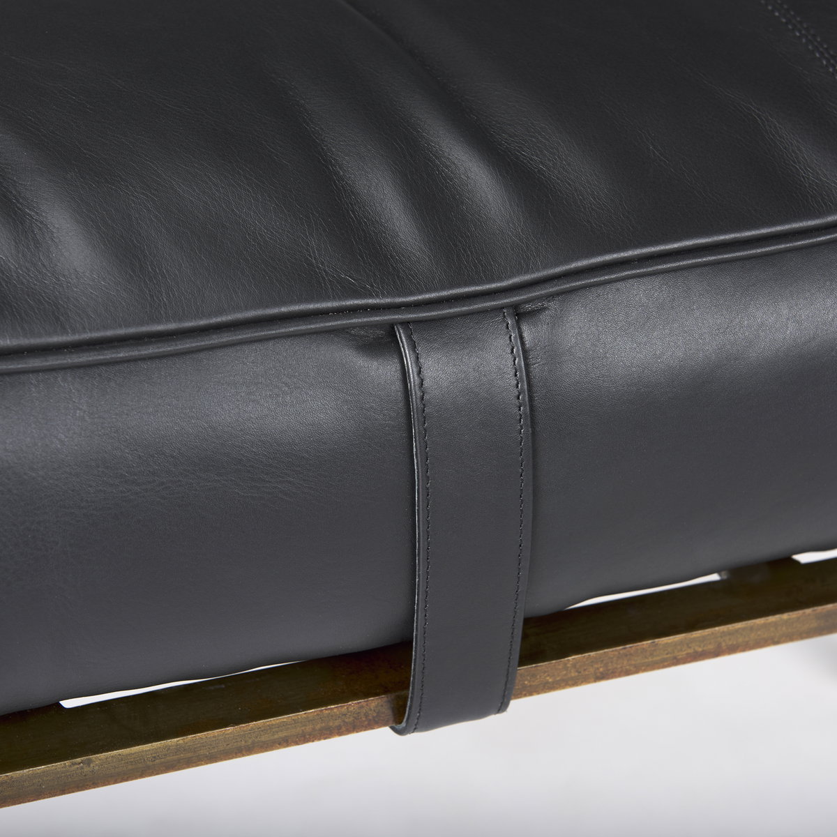 Jessie 55L x 16W Black Leather Seat with Gold Metal Base Accent Bench, Benche by Mercana, 55" length x 16" width x 20" height View 8