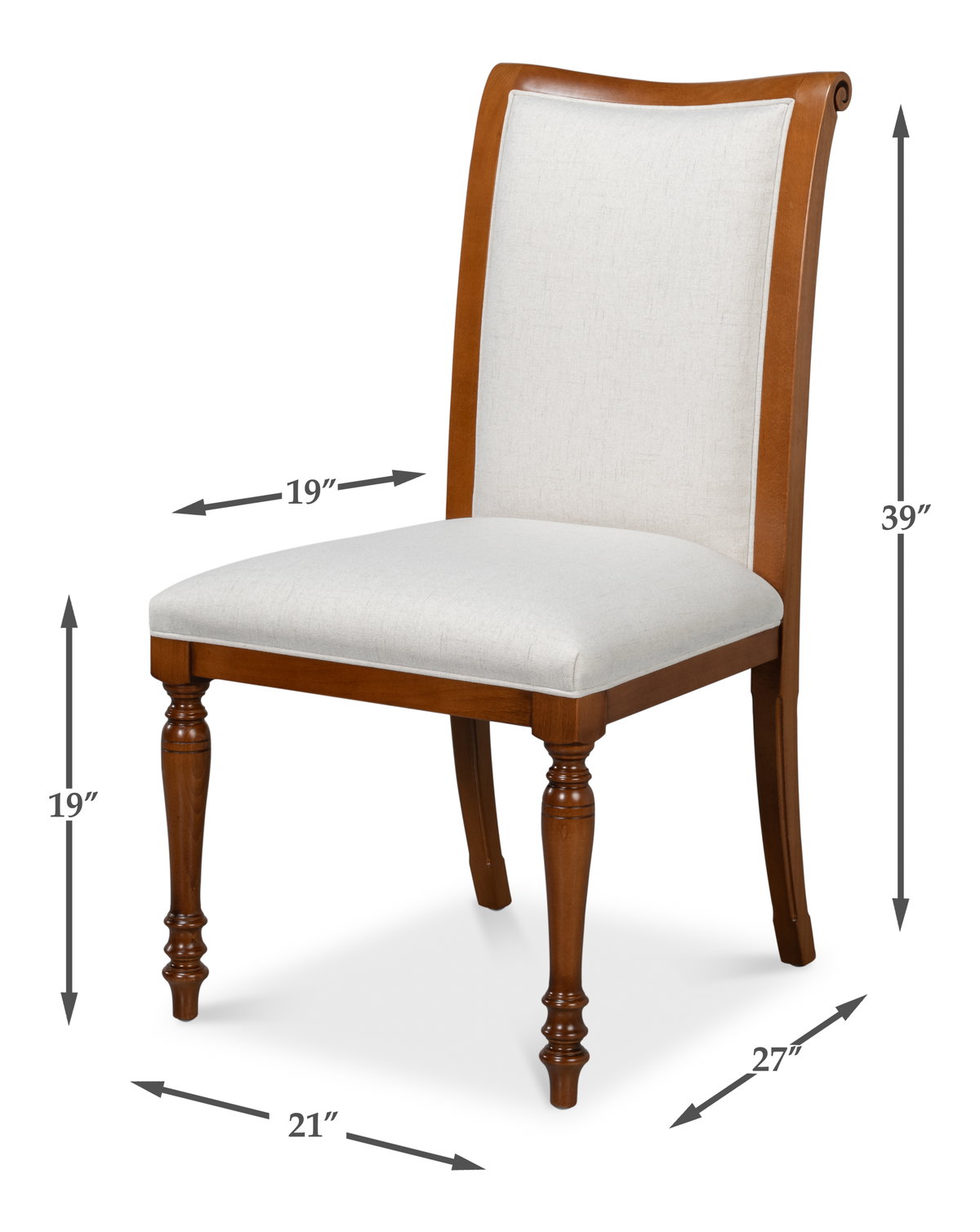 Polk Fabric Side Chair  Brown, by Sarreid, 2'3" length x 1'9" width x 3'3" height View 13