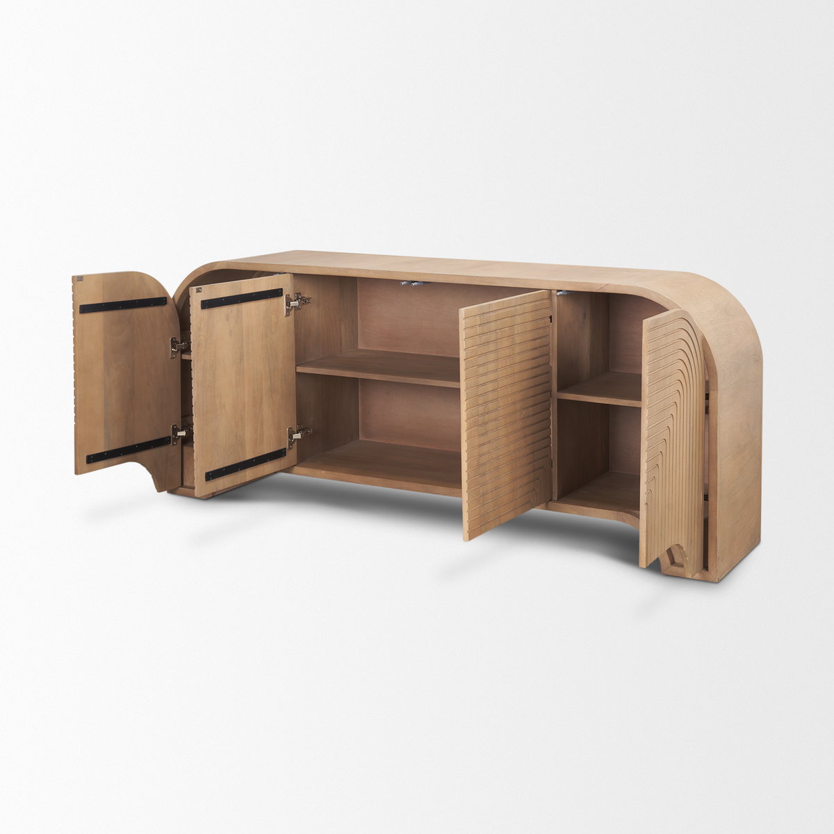 Sorina Reverse Fluted Light Brown Wood Sideboard, Sideboards & Buffet by Mercana, 72" length x 16" width x 30" height View 8