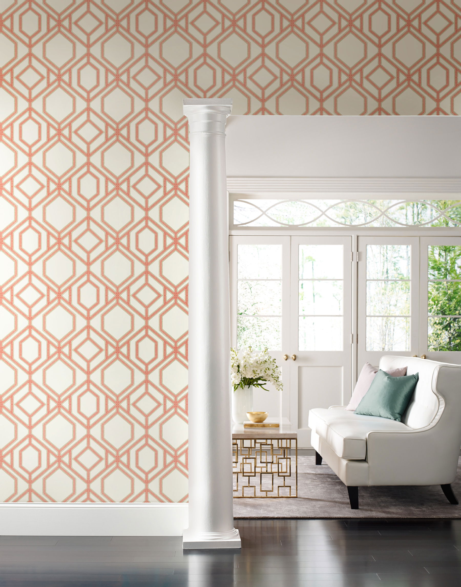 Sawgrass Trellis Coral Wallpaper, by York Wall, 27' length x 2'3" width x 0.02" depth View 3