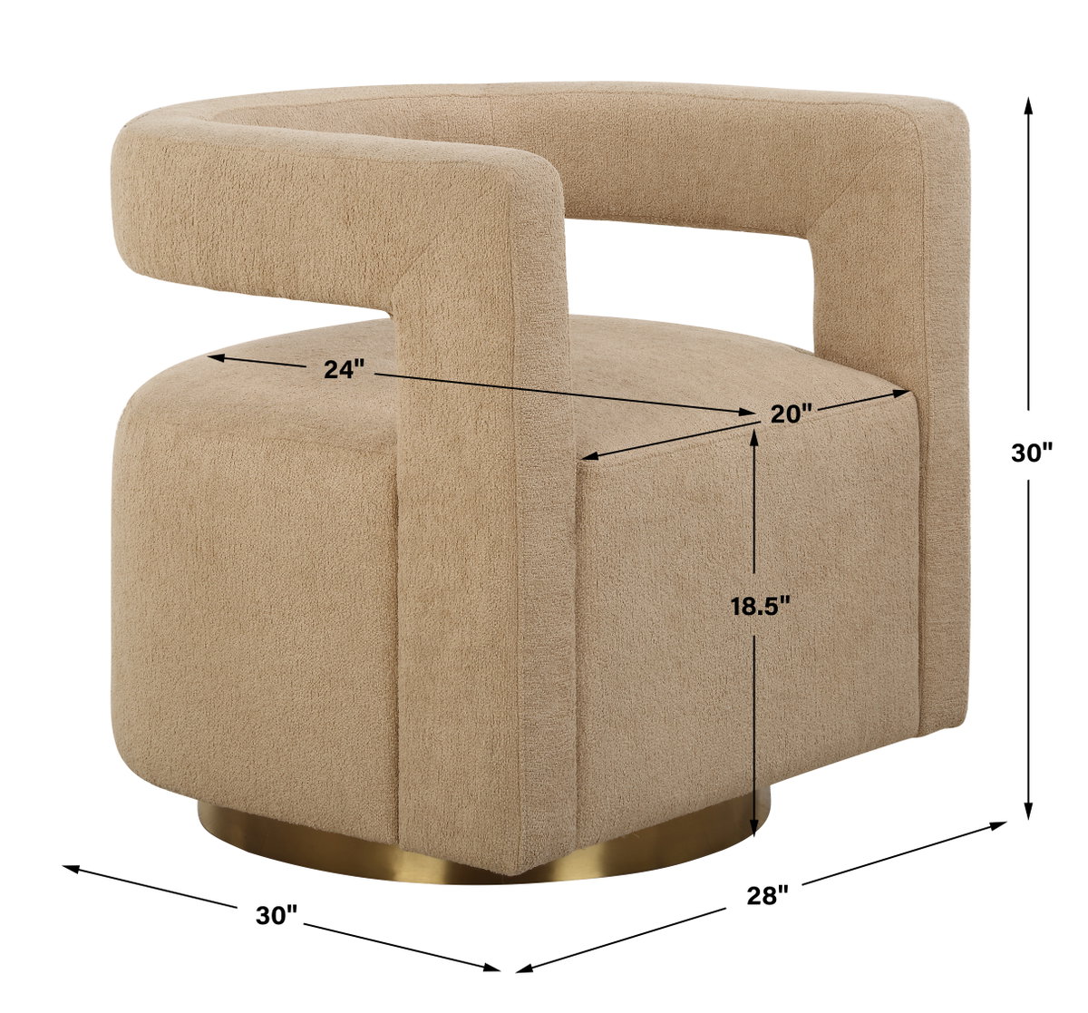 Grounded Modern Swivel Chair, Accent Chair by Uttermost, 28" width x 28" height x 30" depth View 3