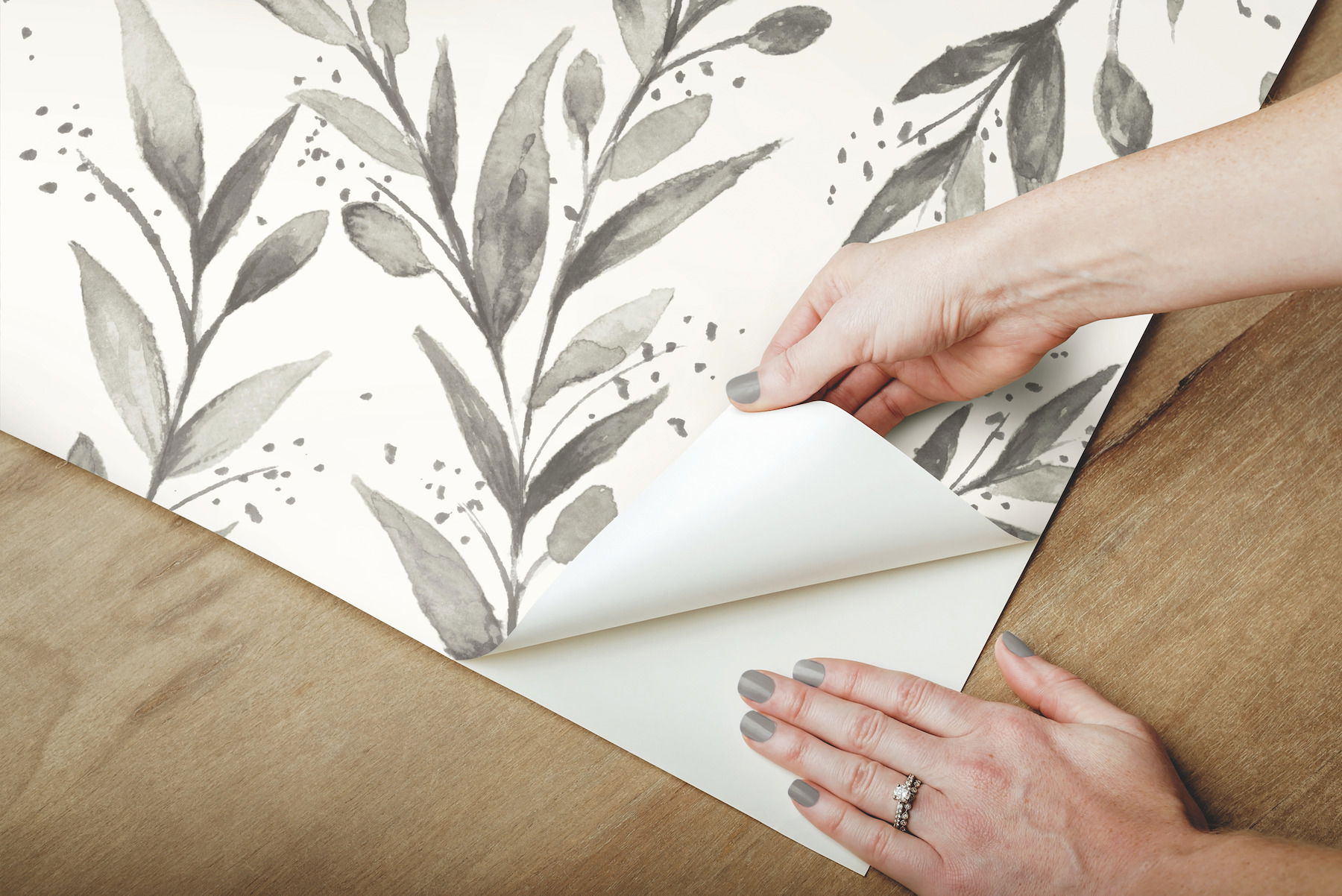 Magnolia Home Olive Branch Charcoal Peel & Stick Wallpaper large image 