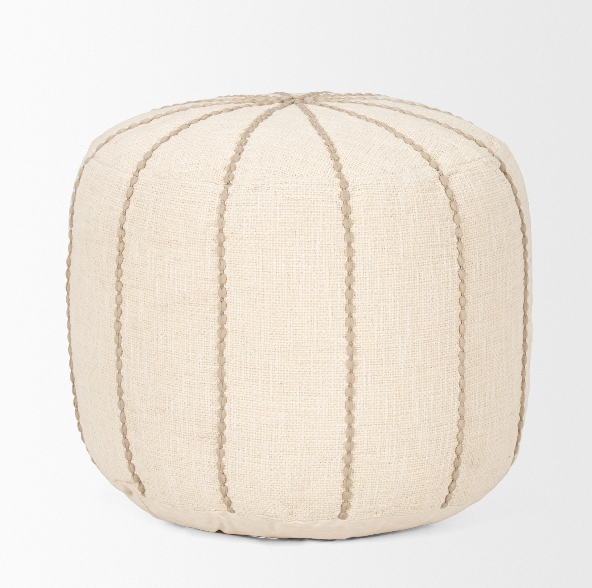 Sachi Beige with Stitching Pouf, Ottoman by Mercana, 18.25" length x 18.25" width x 18.25" height View 4