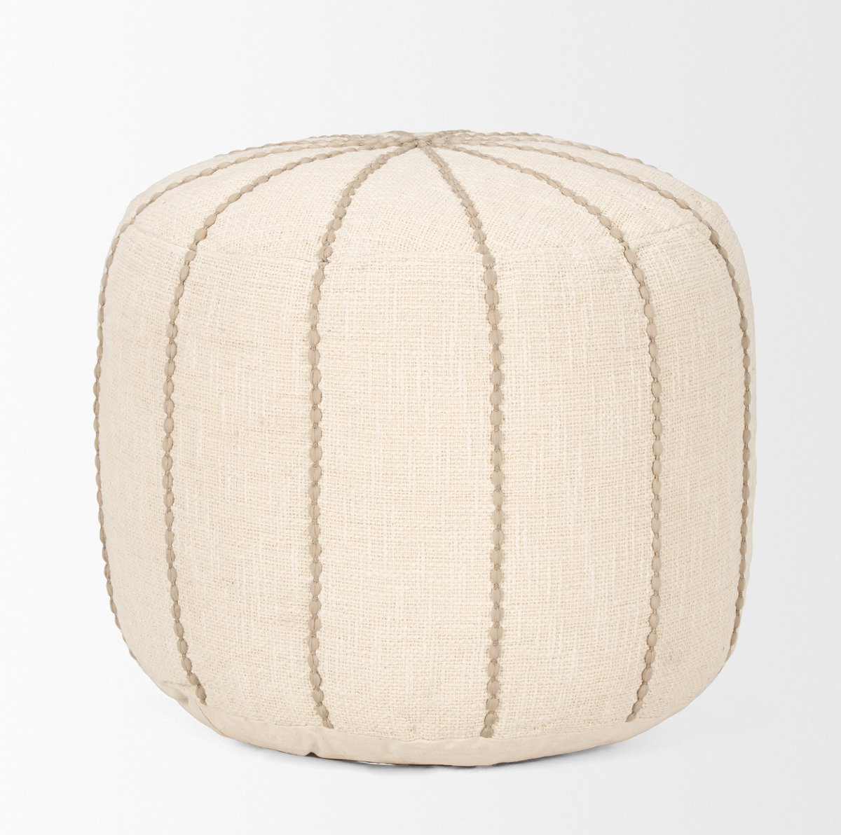 Sachi Beige with Stitching Pouf, Ottoman by Mercana, 18.25" length x 18.25" width x 18.25" height View 4