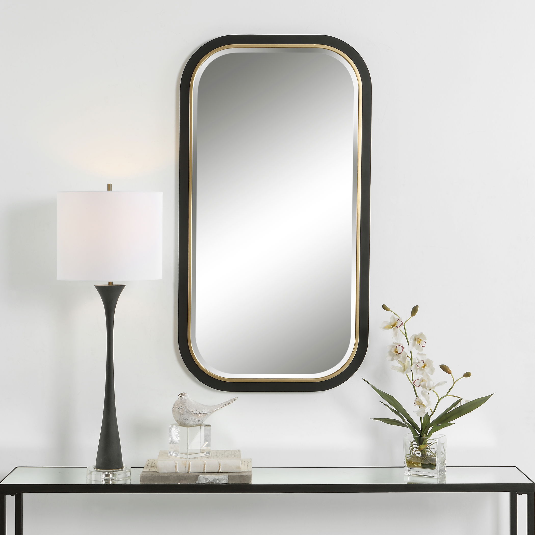 Nevaeh Curved Rectangle Mirror, by Uttermost, 23.25" width x 43.25" height x 1.12" depth View 2