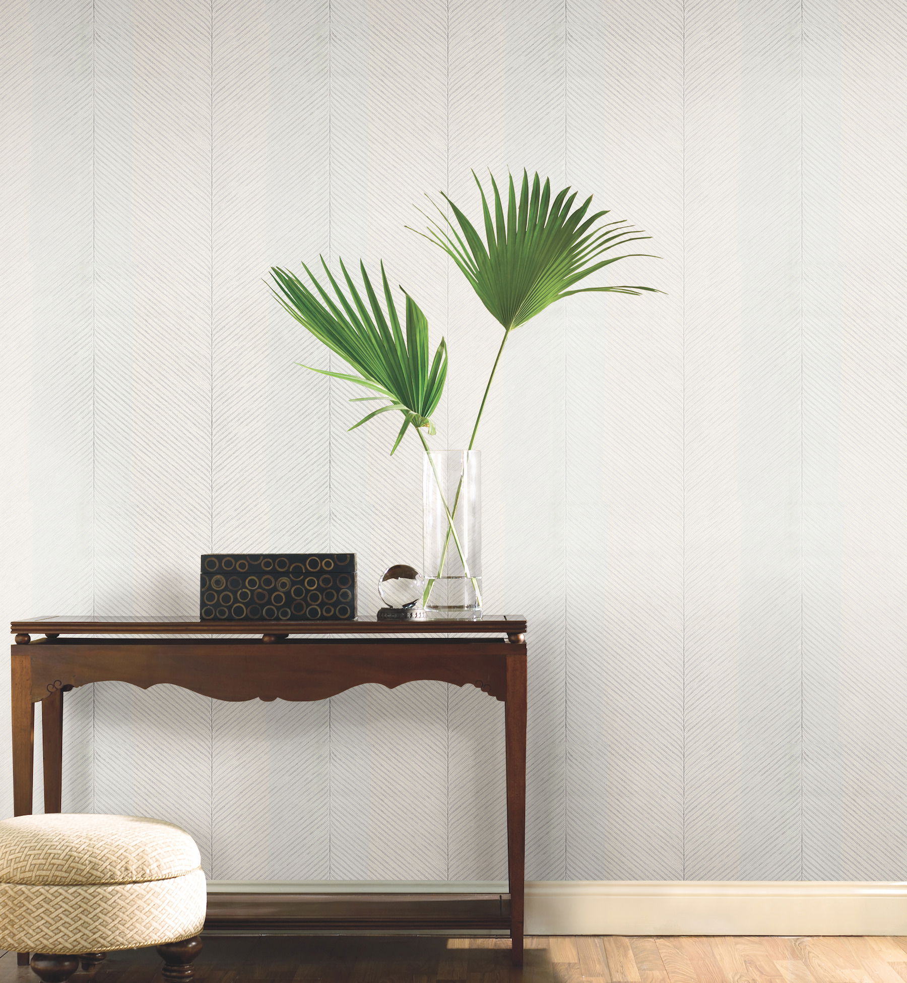 Palm Chevron White & Silver Wallpaper large image 