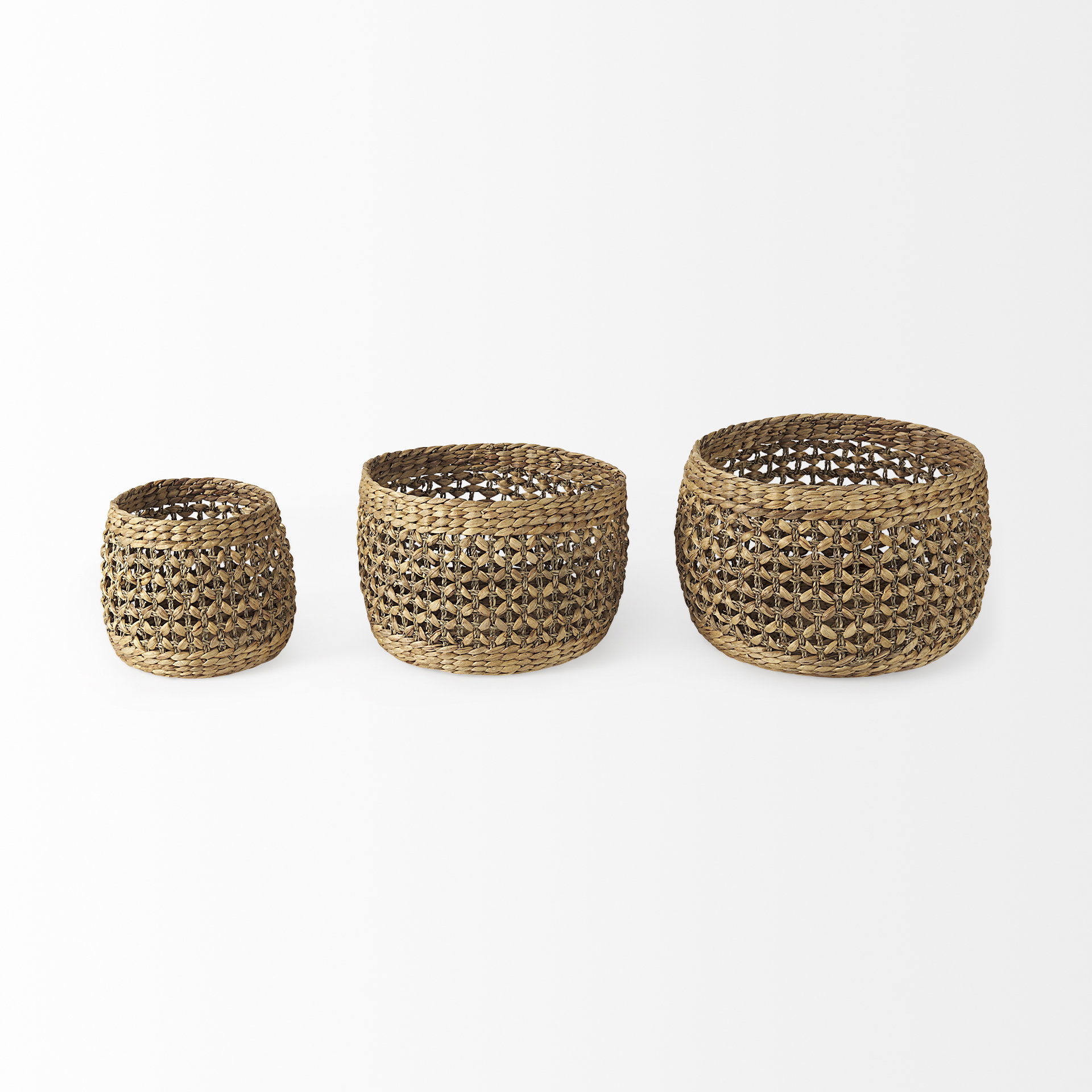 Dakota 15.0L x 15.0W x 11.8H (Set of 3) Medium Brown Seagrass Round Basket, Bins & Basket by Mercana, 17.72" length x 17.72" width x 11.81" height View 2