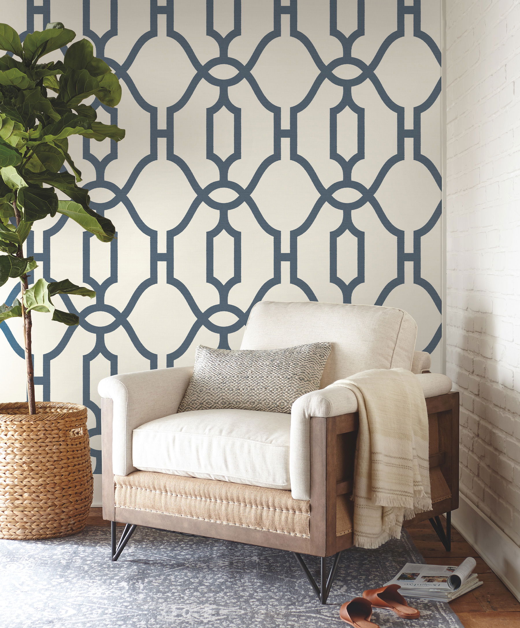 Woven Trellis Federal Blue Wallpaper, by York Wall, 33' length x 1'8.5" width x 0.02" depth View 2