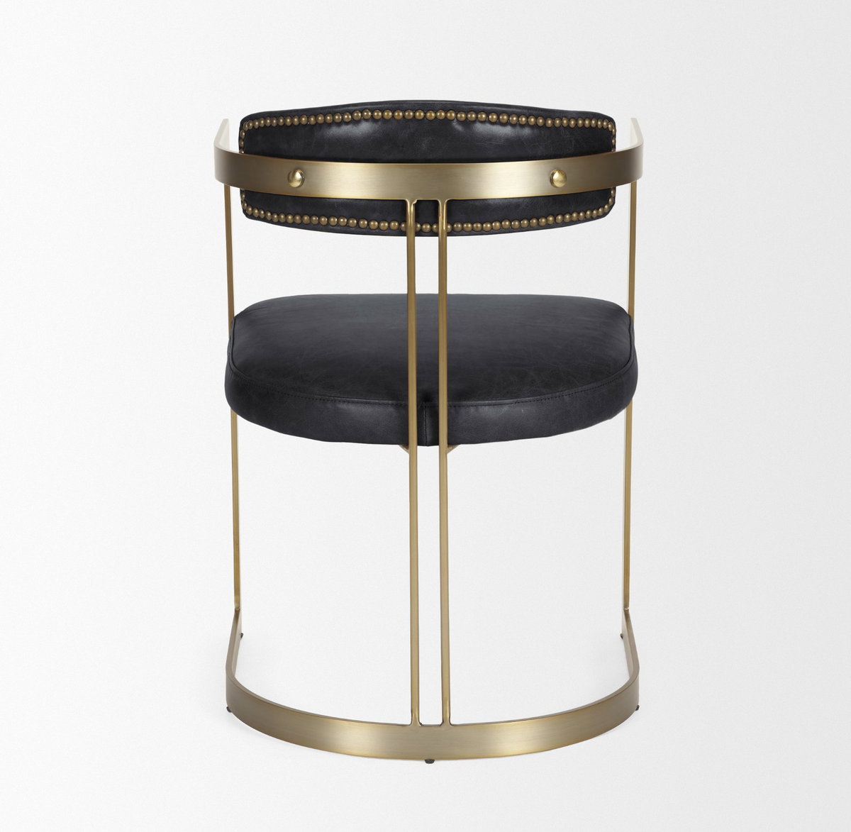 Hollyfield Curved Back Dining Side Chair | Black Leather with Gold Iron, Dining Chair by Mercana, 20.5" length x 21.5" width x 29.5" height View 7