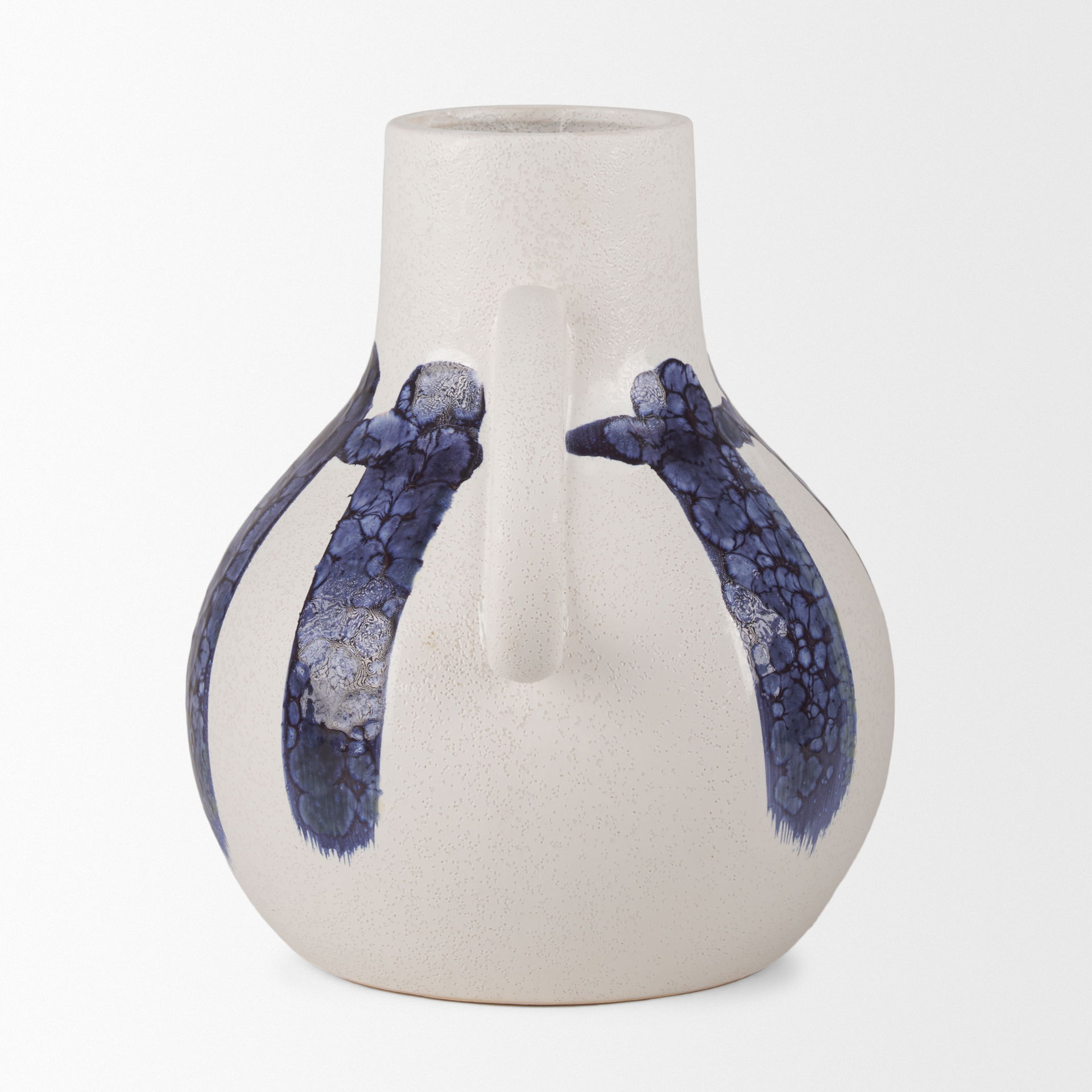 Truett White with Blue Stripes Ceramic Jug Vase, Decorative Jar by Mercana, 10.43" length x 8.66" width x 10.04" height View 3