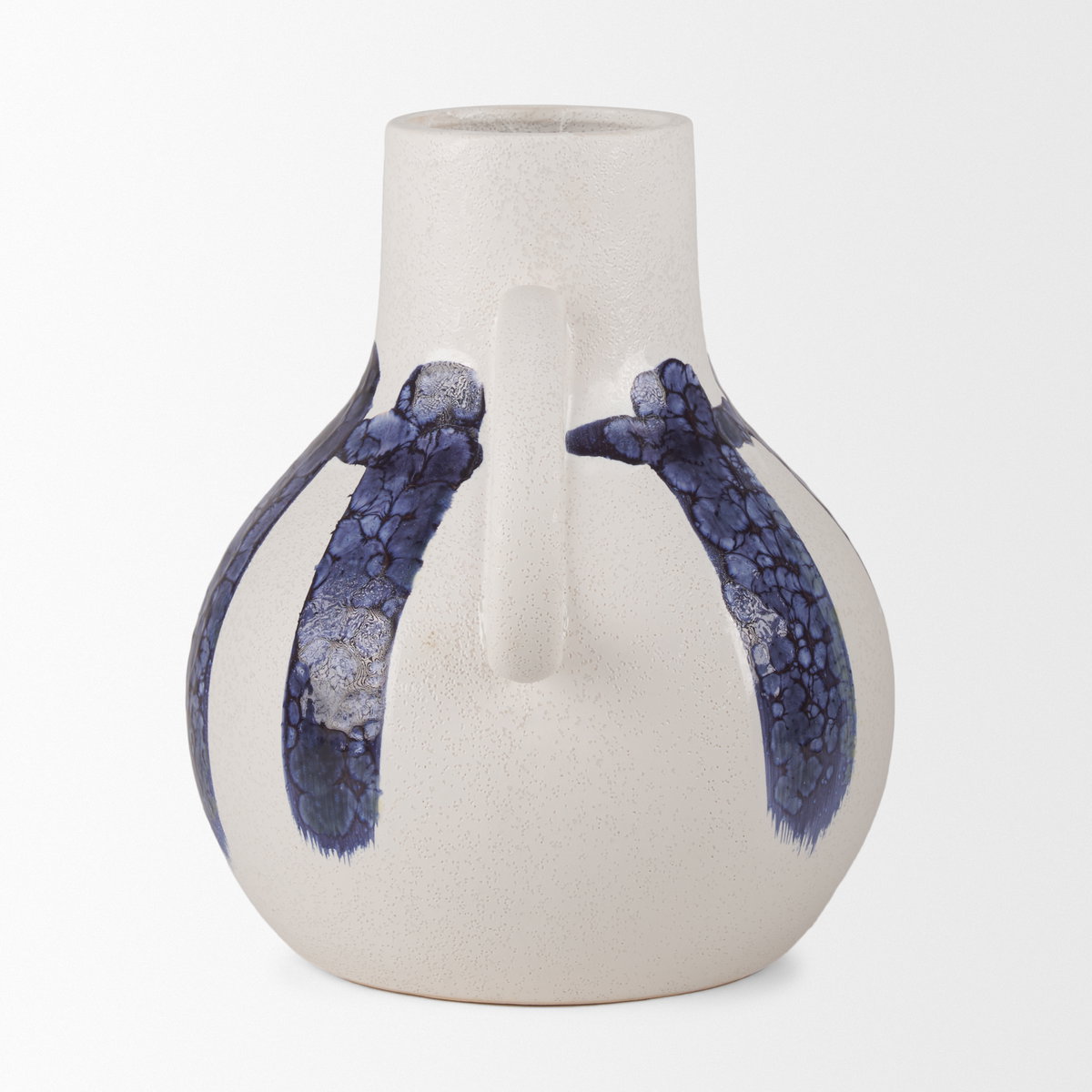 Truett White with Blue Stripes Ceramic Jug Vase, Decorative Jar by Mercana, 10.43" length x 8.66" width x 10.04" height View 3