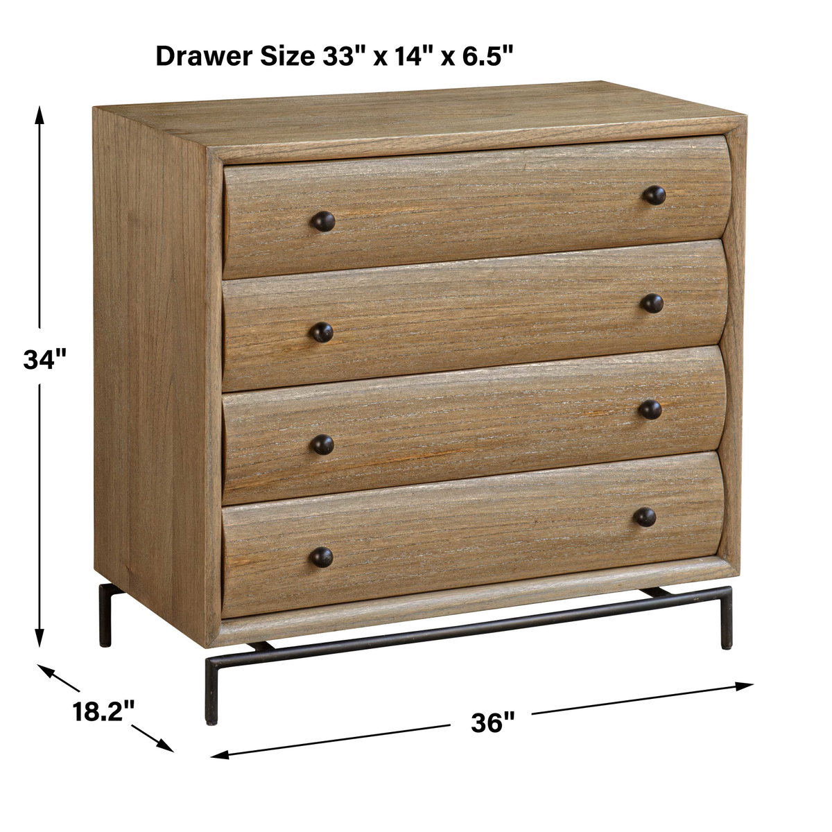 Millard Curved 4 Drawer Chest, Cabinets & Chest by Uttermost, 36" width x 34.25" height x 17" depth View 3