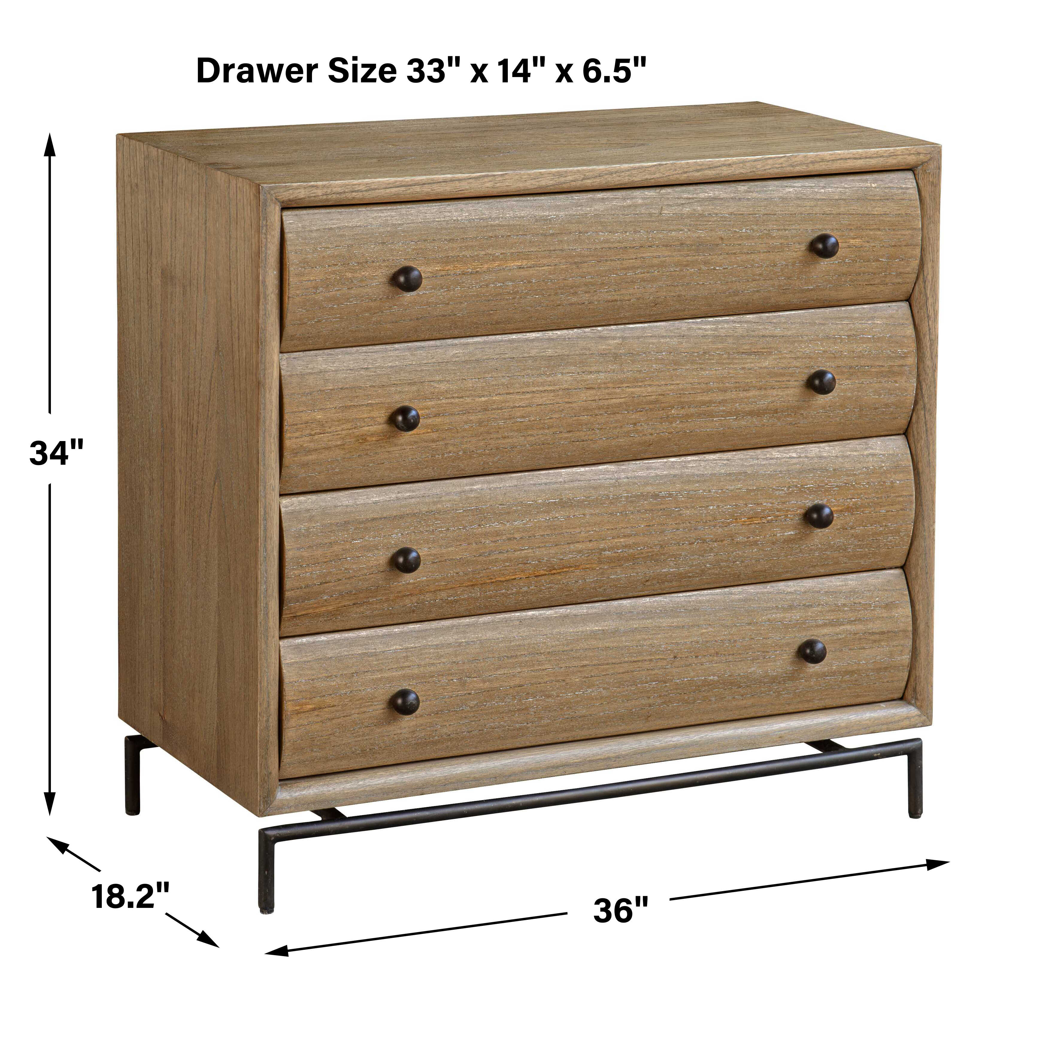 Millard Curved 4 Drawer Chest, Furniture by Uttermost, 36" width x 34.25" height x 17" depth View 3