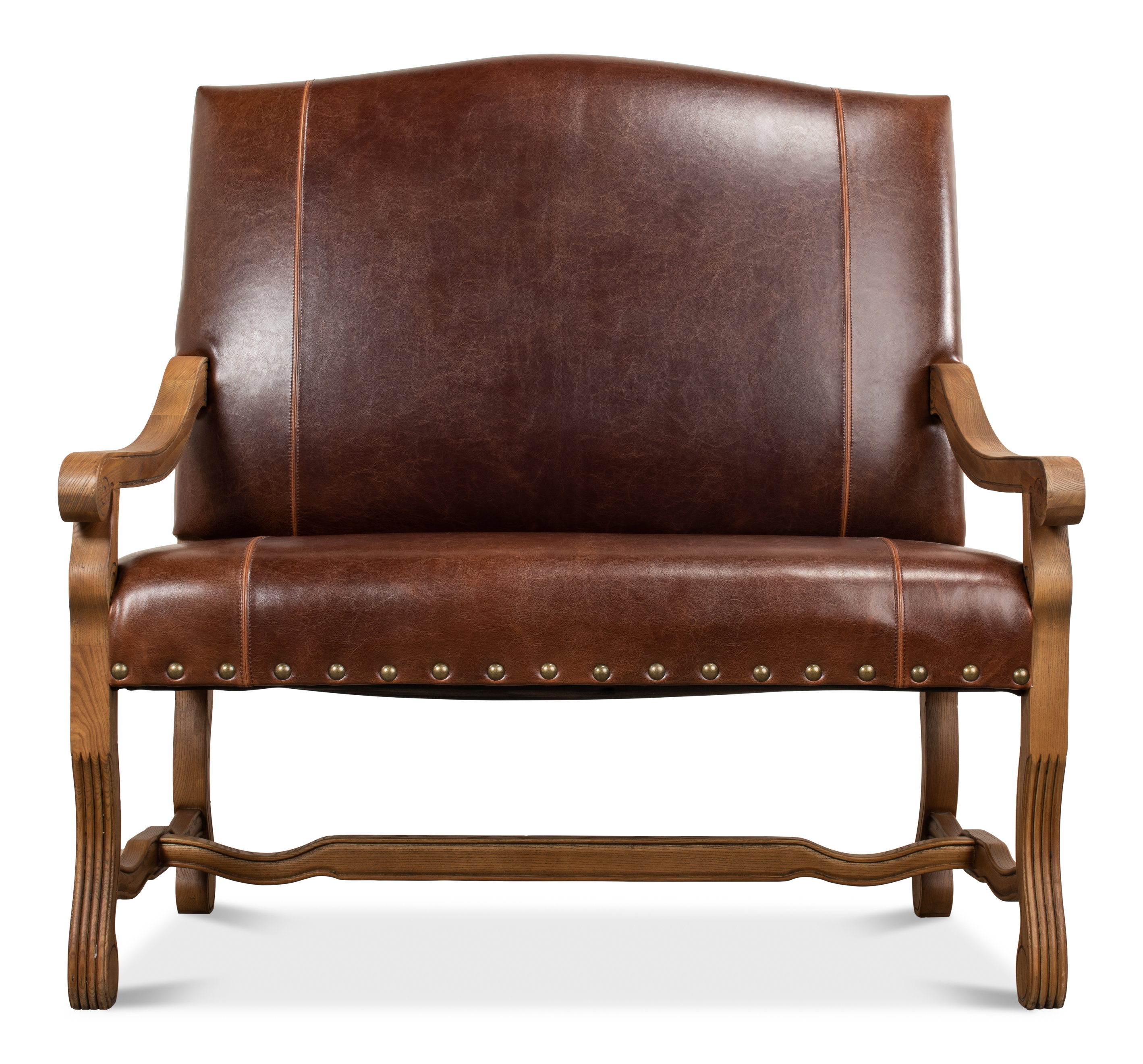 Italian Leather Settee, Seating by Sarreid, 45" length x 32" width x 47" height View 4