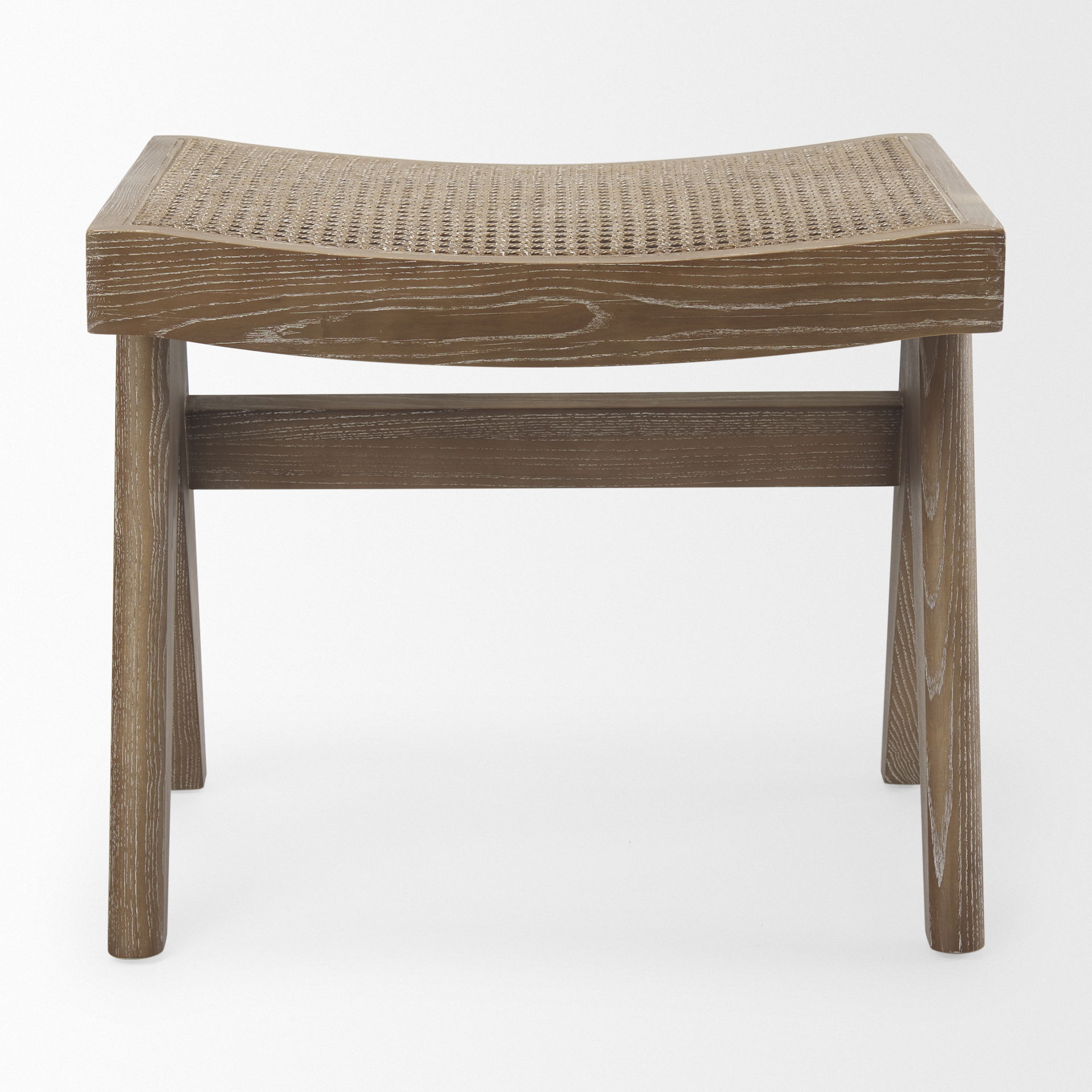 Arvin  Medium Brown Wooden Stool, Benche by Mercana, 21.65" length x 17.72" width x 18.11" height View 3