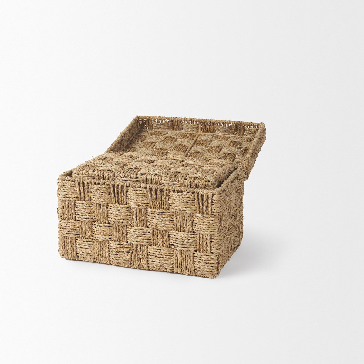 Hanalei Set of 2 Seagrass Boxes with Lids, by Mercana, 11.42" length x 7.48" width x 7.48" height View 8