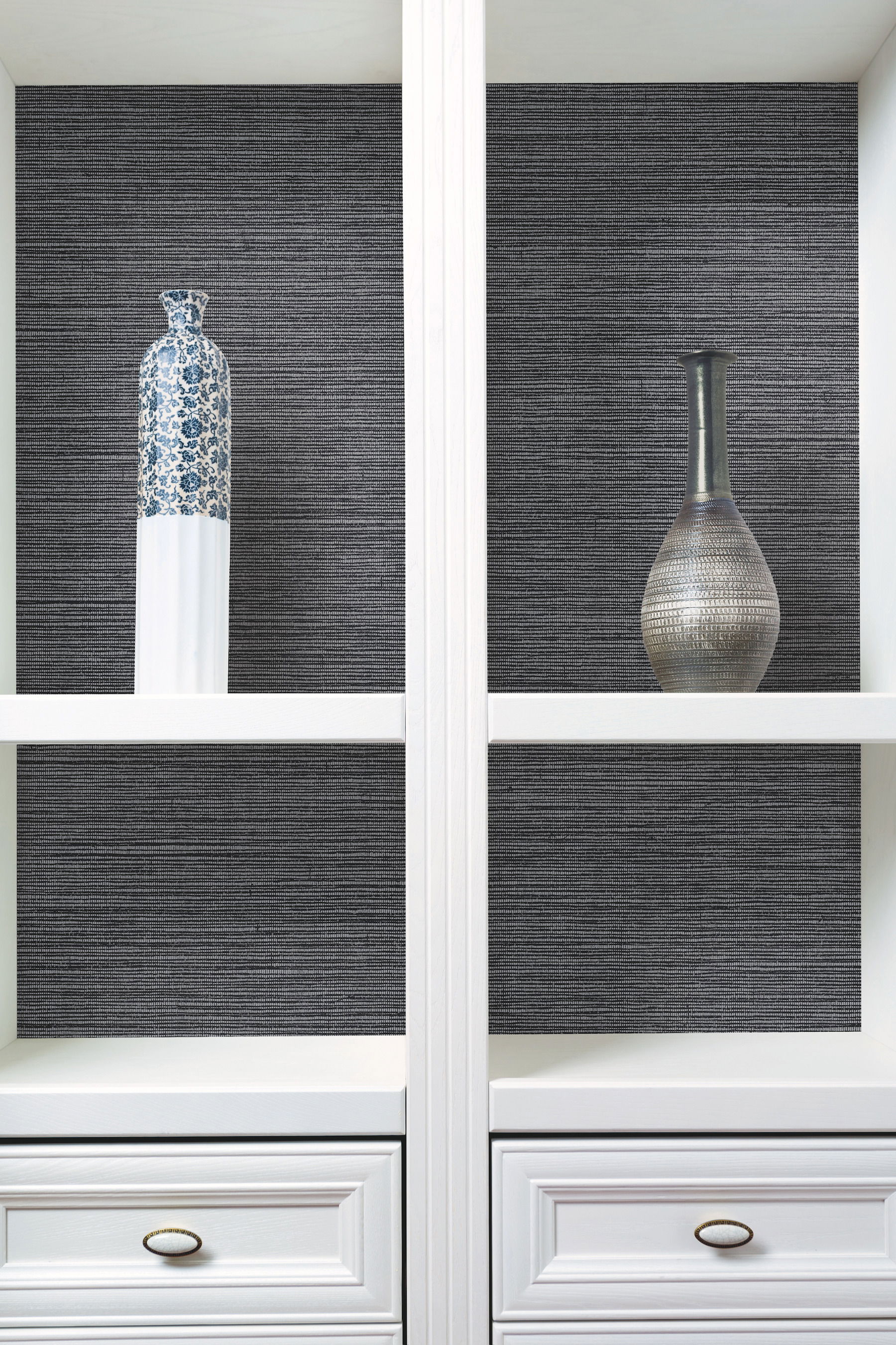 Shining Sisal Grasscloth Black Metallic Wallpaper, by York Wall, 33' length x 1'9" width x 0.02" depth View 4