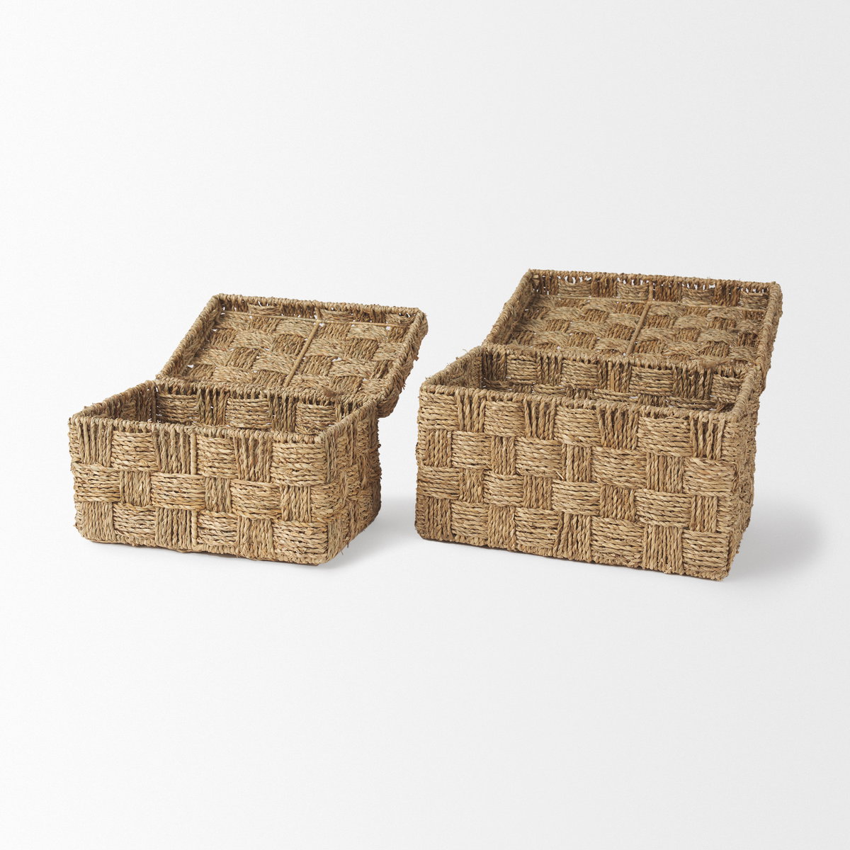 Hanalei Set of 2 Seagrass Boxes with Lids, by Mercana, 11.42" length x 7.48" width x 7.48" height View 7