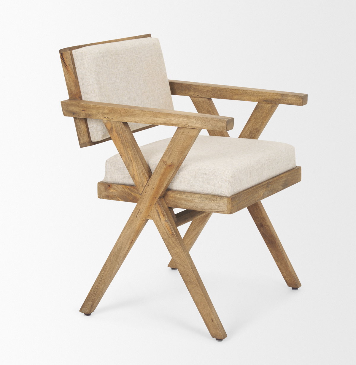 Topanga Open Back Dining Arm Chair | Cream Fabric with Wooden, Dining Chair by Mercana, 23" length x 23.25" width x 31.75" height View 8