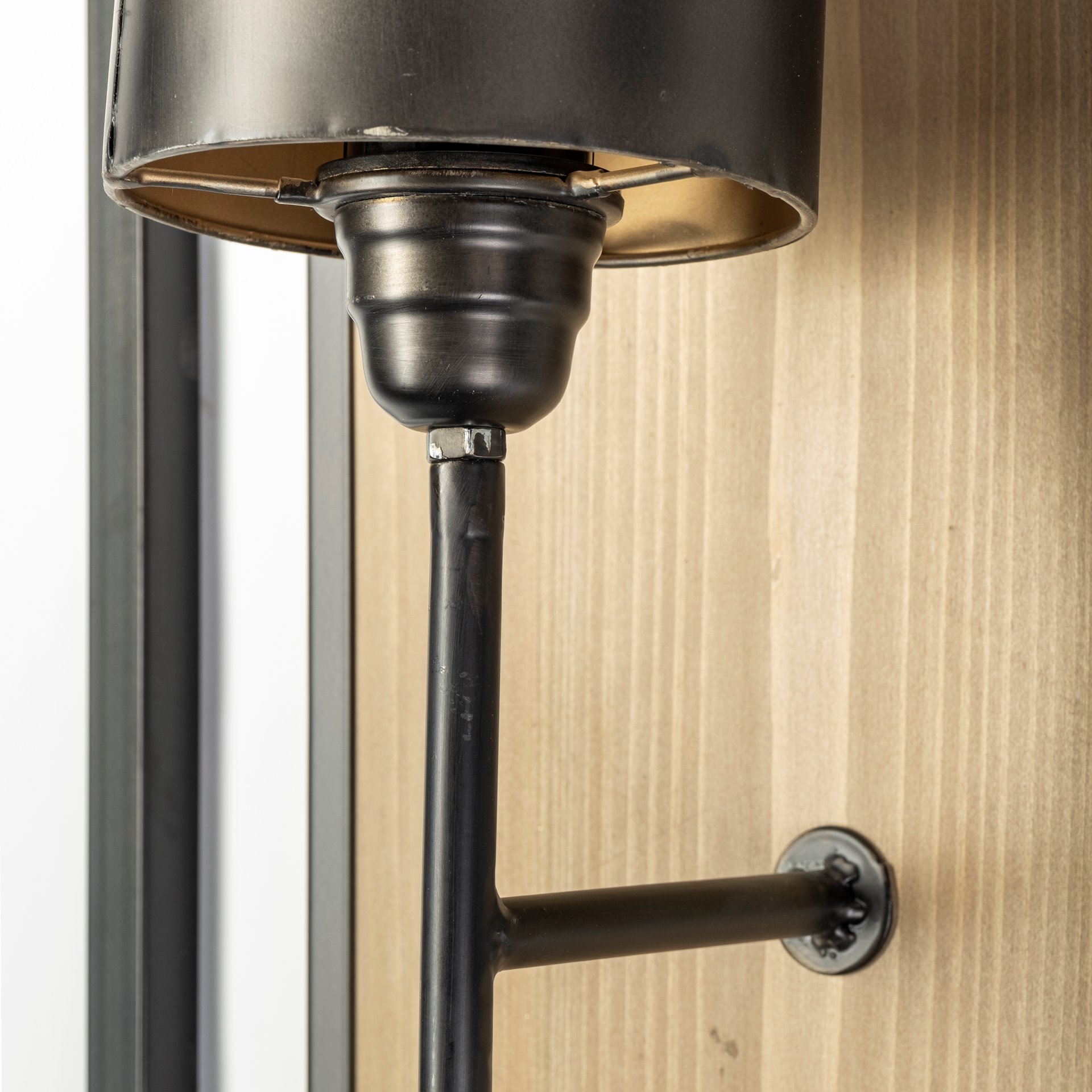 Cleo 16.9x57.1 Black Metal and Wood Rectangular Wall Sconce, by Mercana, 16.93" length x 7.87" width x 57.09" height View 6