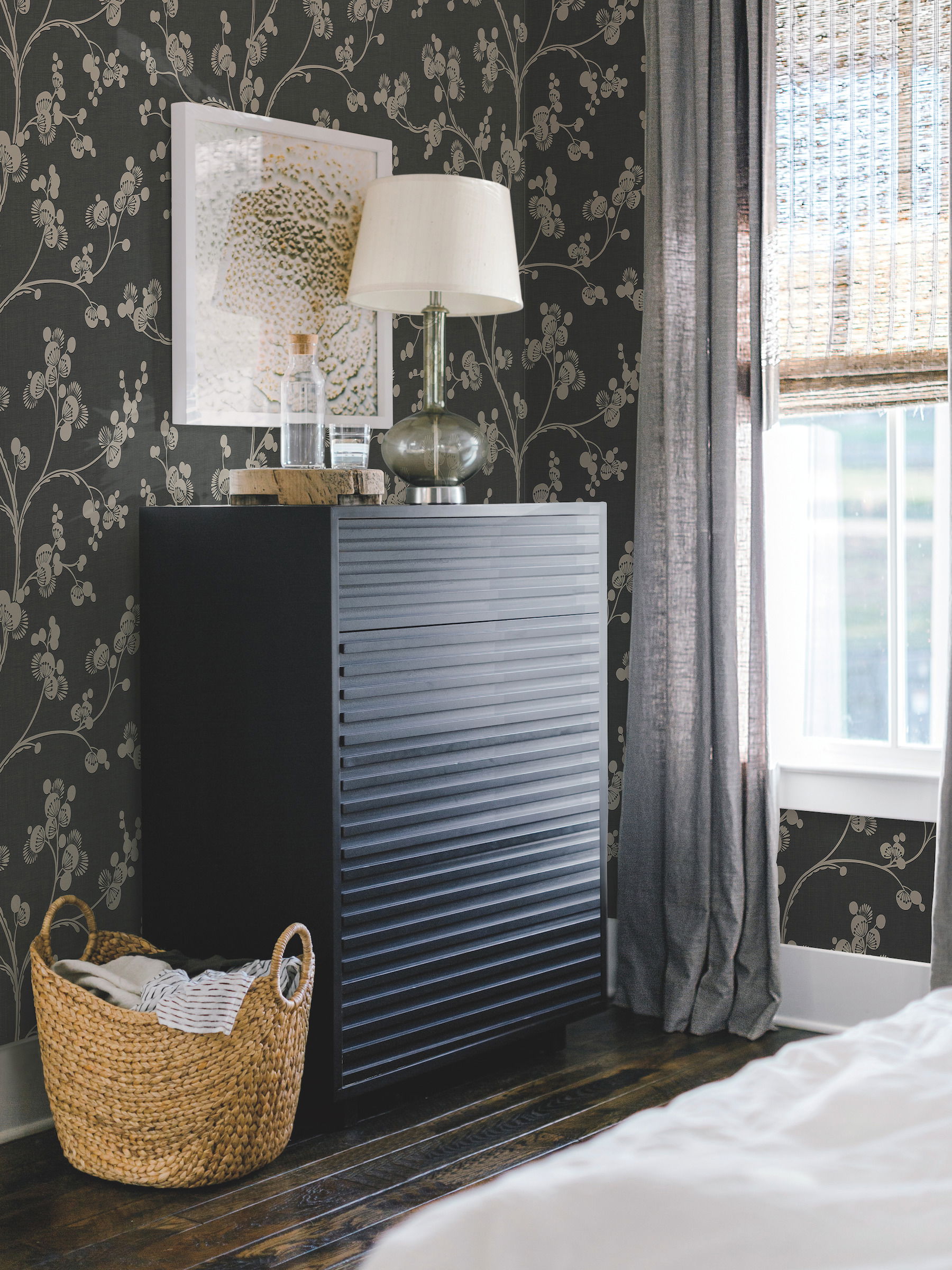 Dahlia Trail Black & Taupe Wallpaper large image 