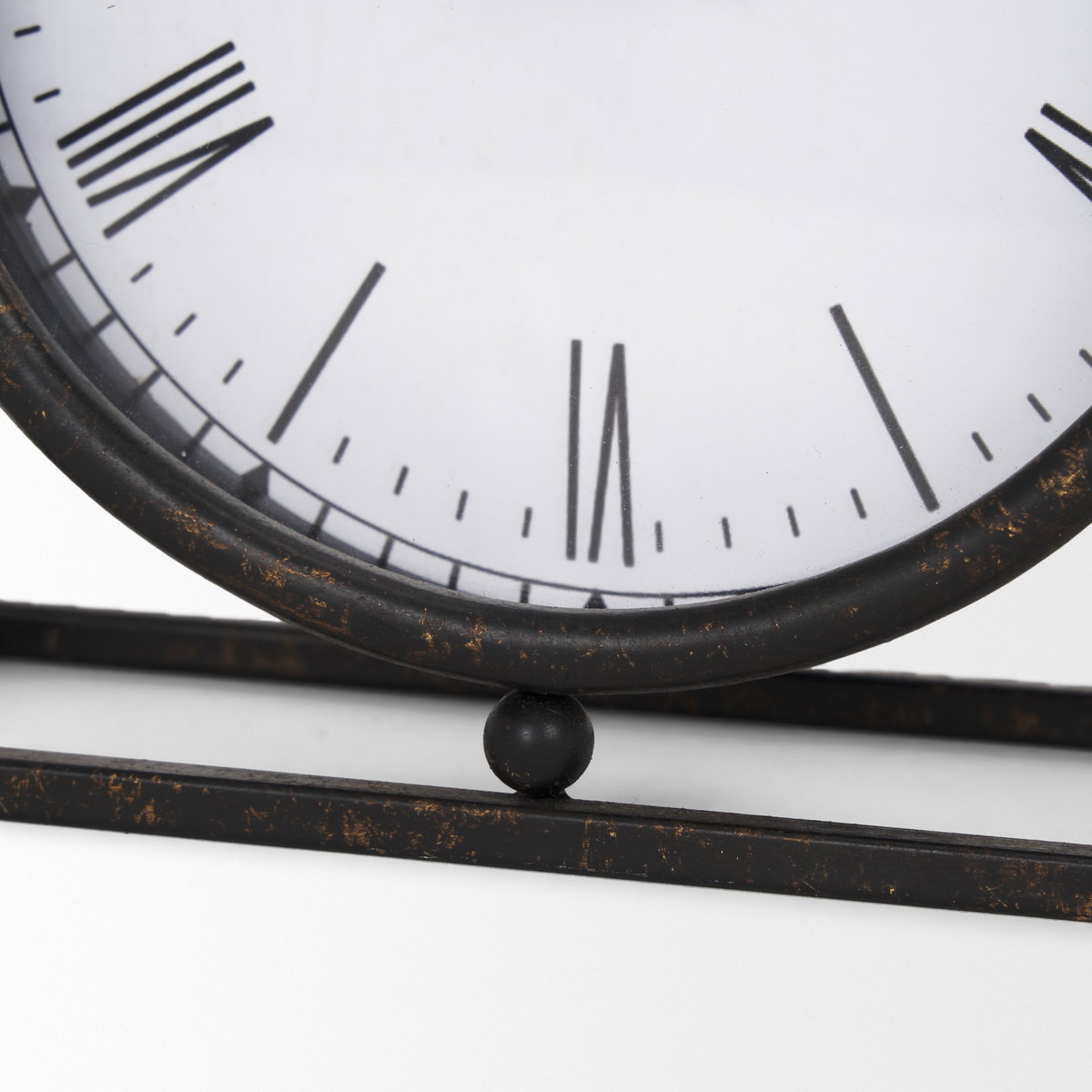 Raisa Black with Gold Antiquing Metal Table Clock, by Mercana, 3.05" length x 1.28" width x 3.05" height View 11