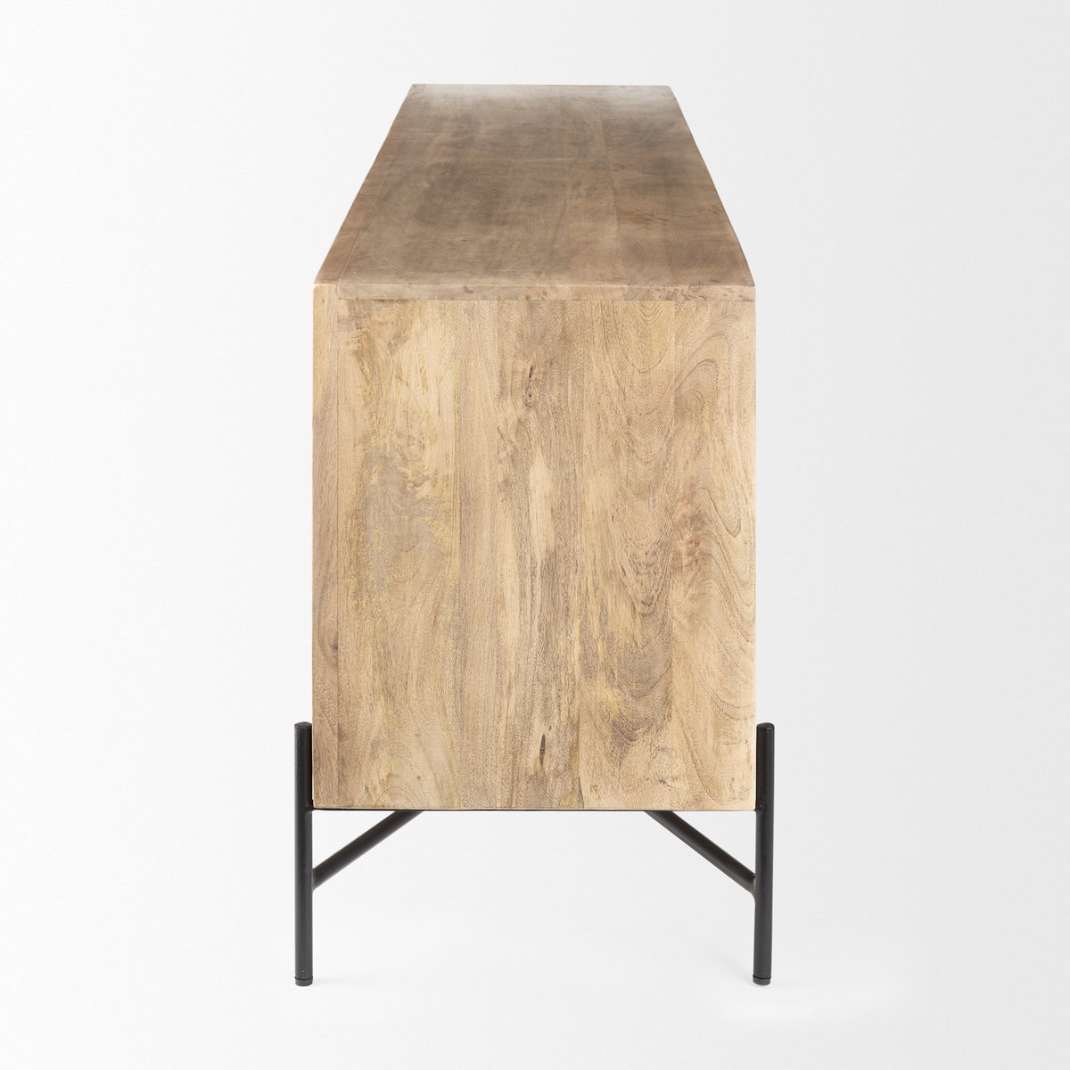 Cairo 78x19 Brown Solid Wood Black Metal Base 4 Door Cabinet Sideboard, Sideboards & Buffet by Mercana, 78" length x 19.5" width x 28" height View 5