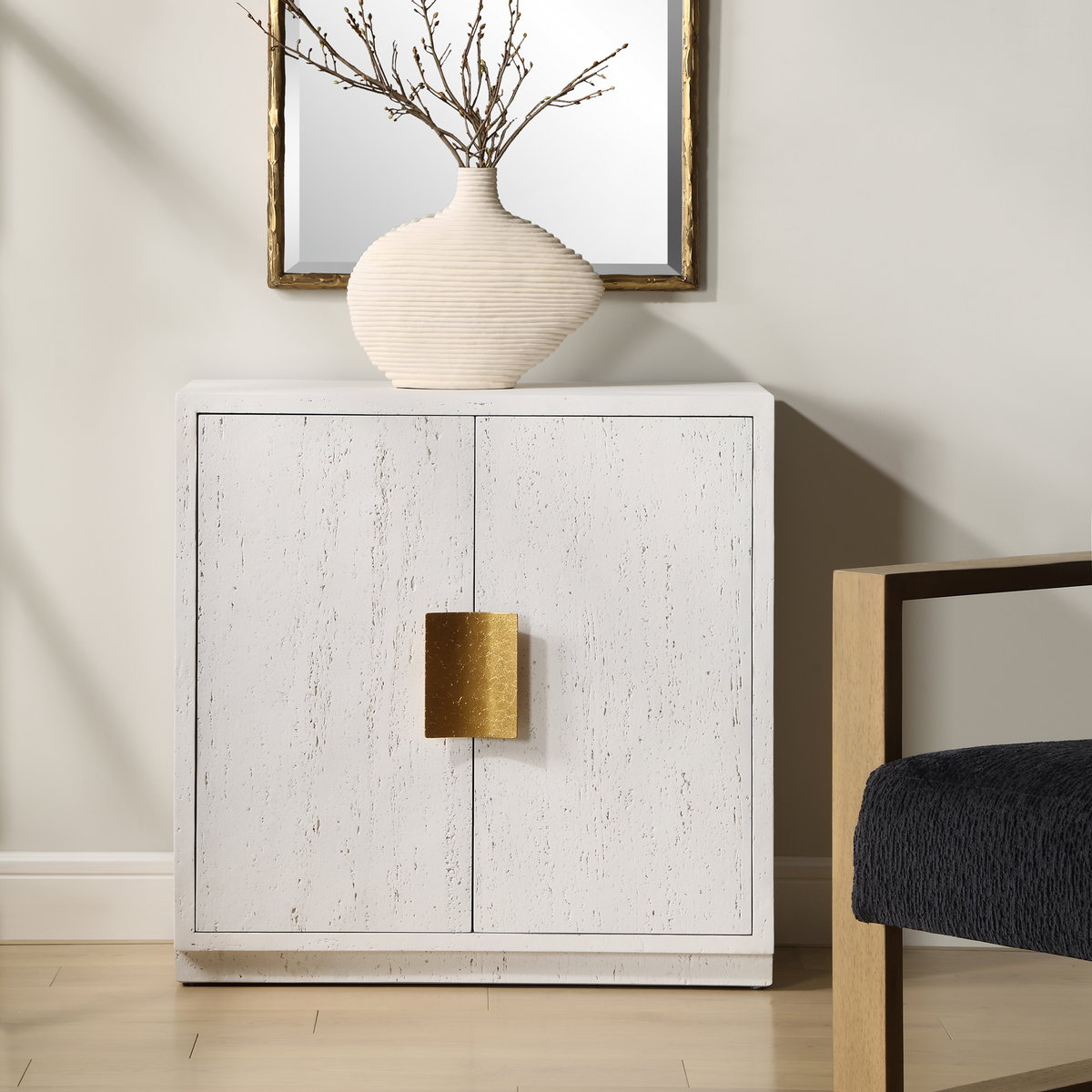 Emma 2 Door White Cabinet, Cabinets & Chest by Uttermost, 32" width x 32.25" height x 14.25" depth View 2