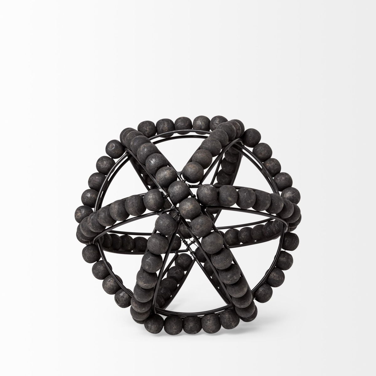 Earnhardt I Small 9L x 9W Black Wooden Beaded Orb, Decorative Object by Mercana, 8.66" length x 8.66" width x 8.86" height View 5