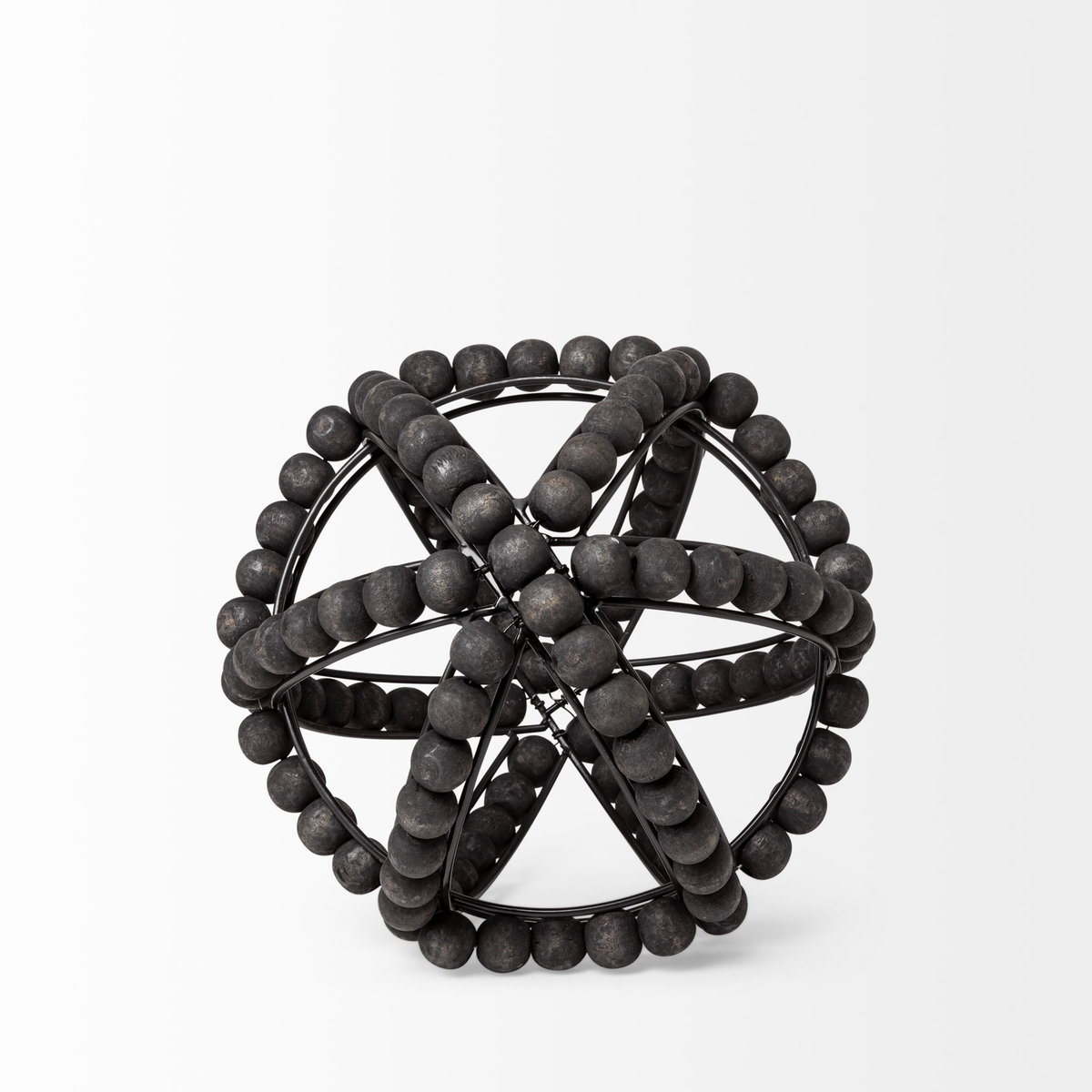 Earnhardt I Small 9L x 9W Black Wooden Beaded Orb, Decorative Object by Mercana, 8.66" length x 8.66" width x 8.86" height View 5