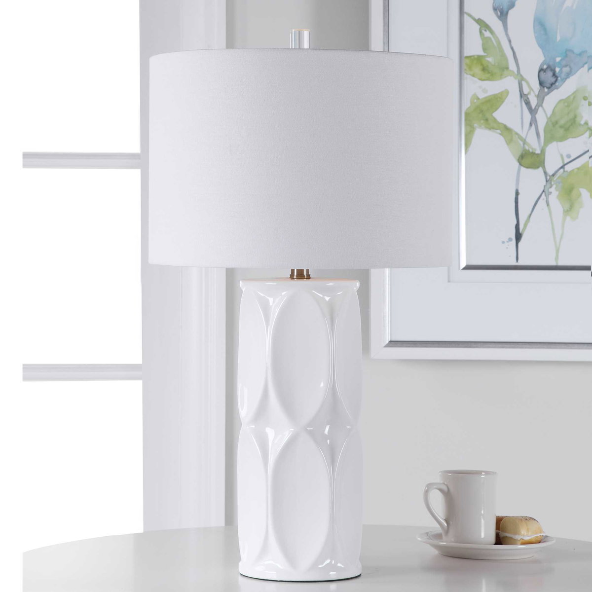 Sinclair White Table Lamp, by Uttermost, 15" width x 26" height x 15" depth View 2