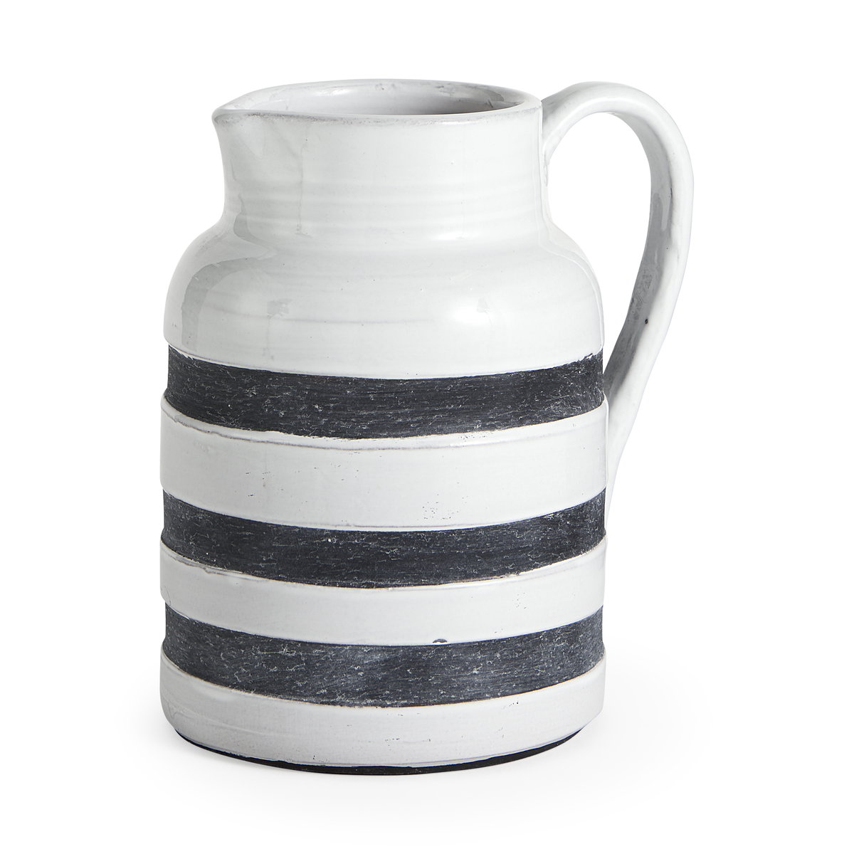 Harmon II  Large White with Charcoal Stripes Ceramic Jug, Decorative Jar by Mercana, 6" length x 7.87" width x 9.06" height View 1