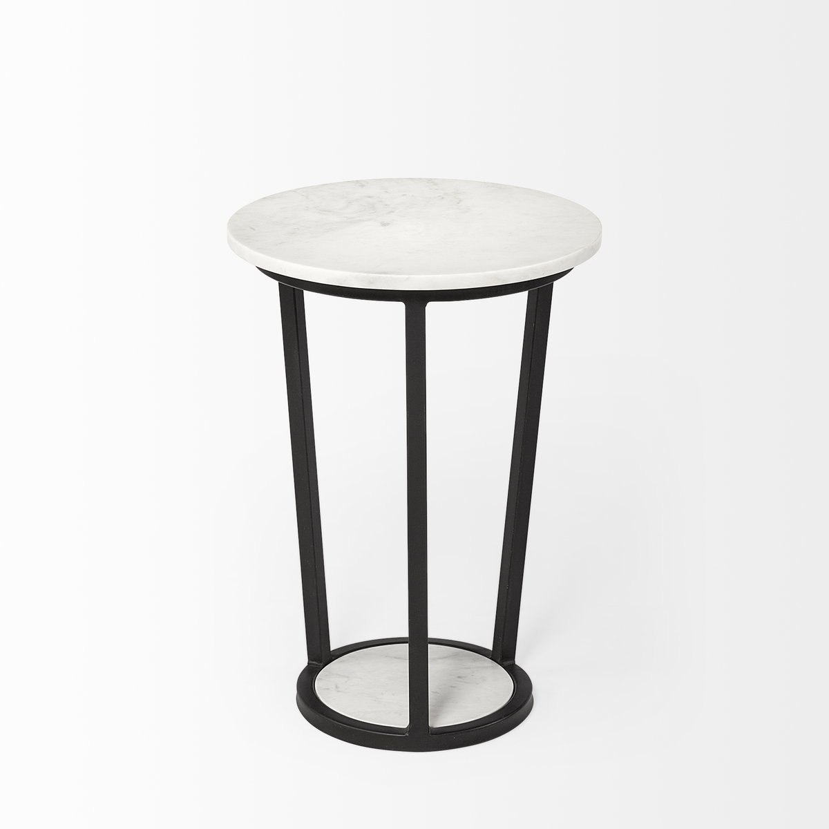 Bombola I (Small) 15L x 15W White Round Marble Top with Black Metal Frame Accent Table, Side & End Table by Mercana, 15" length x 15" width x 21" height View 7