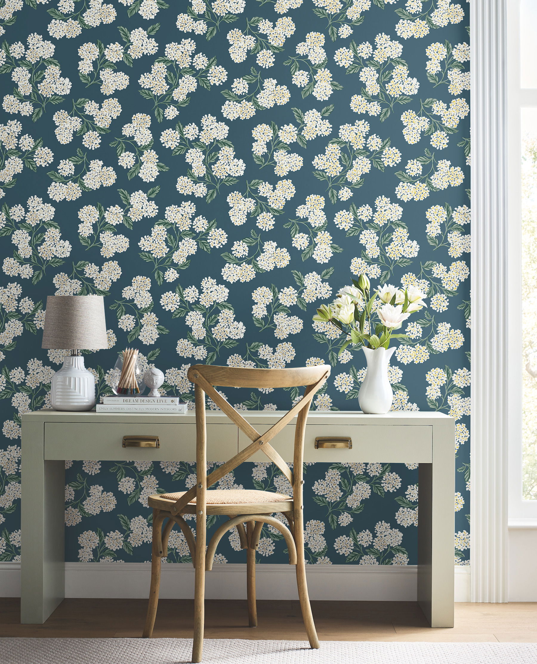 Hydrangea Blue Wallpaper, by York Wall, 27' length x 2'3" width x 0.02" depth View 2