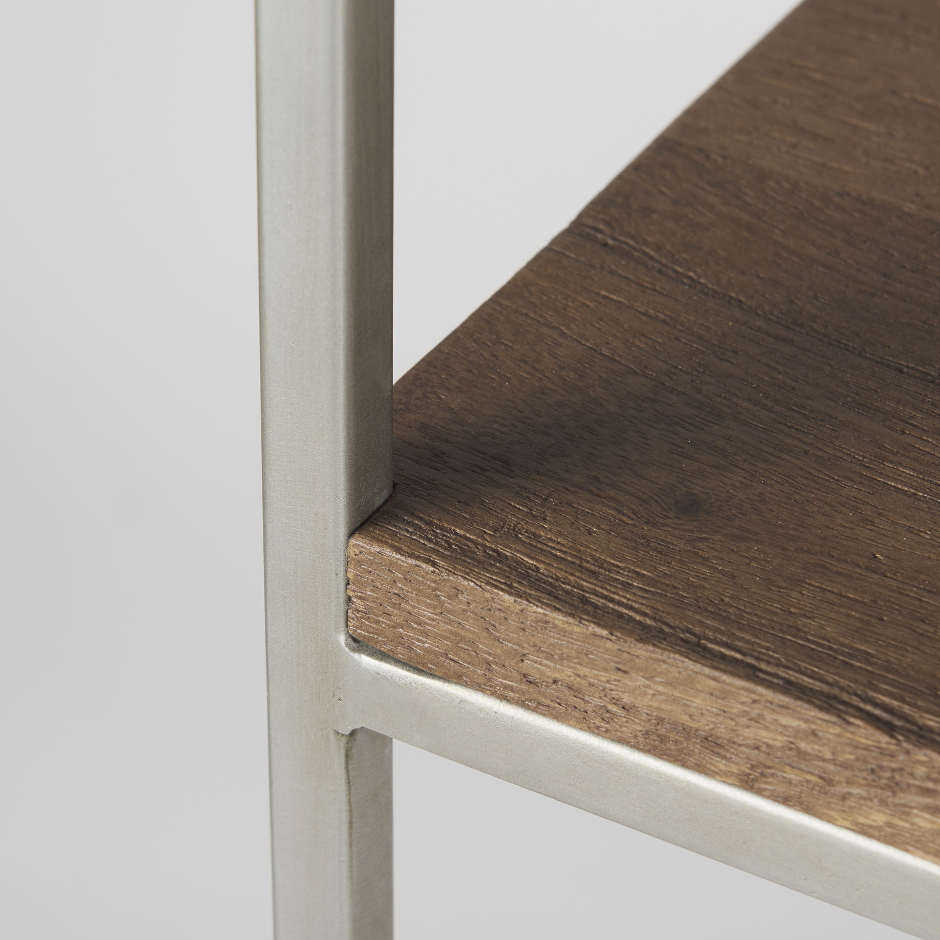 Morris II 19.75 x 15 x 72.5 Brown Wood and Silver Metal Frame 4 Shelf Shelving Unit, Shelving & Bookcase by Mercana, 19.75" length x 15" width x 72.5" height View 11