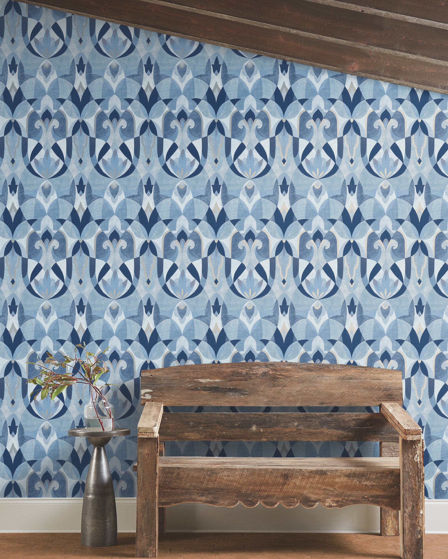 Malta Blue & Silver Wallpaper, by York Wall, 27' length x 2'3" width x 0.02" depth View 3