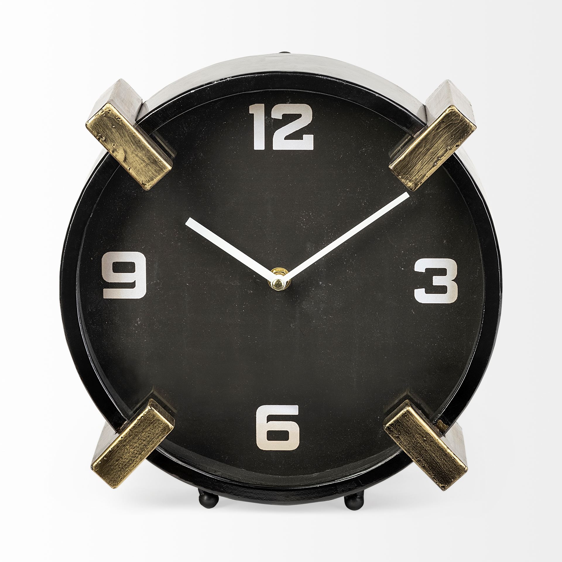 Agar Black Metal Round Table Clock, by Mercana, 10" length x 4.5" width x 10" height View 3