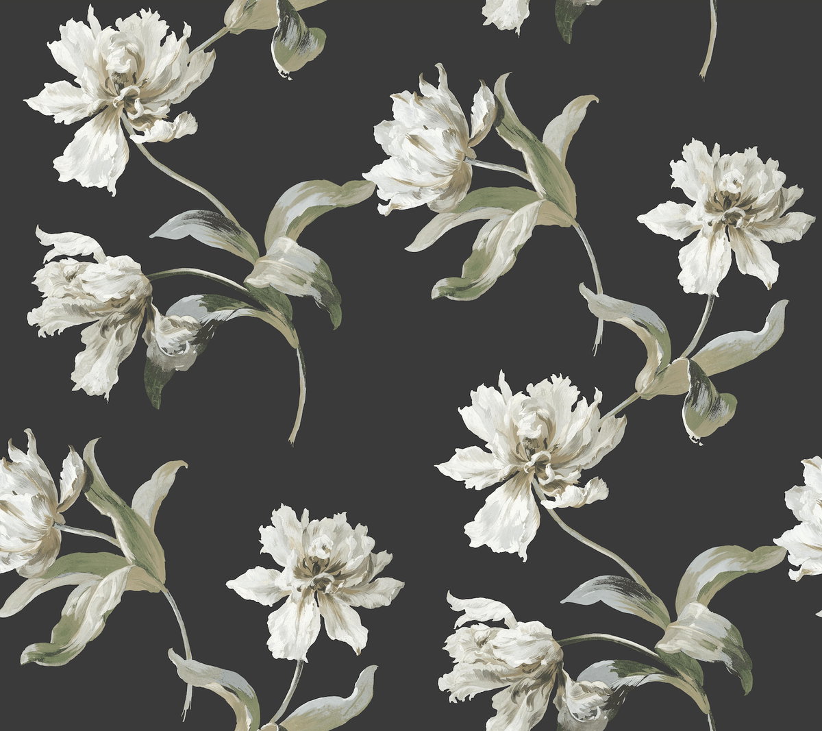 Large Parrot Tulip Black Peel & Stick Wallpaper, by York Wall, 20' length x 2'3" width x 0.02" depth View 1
