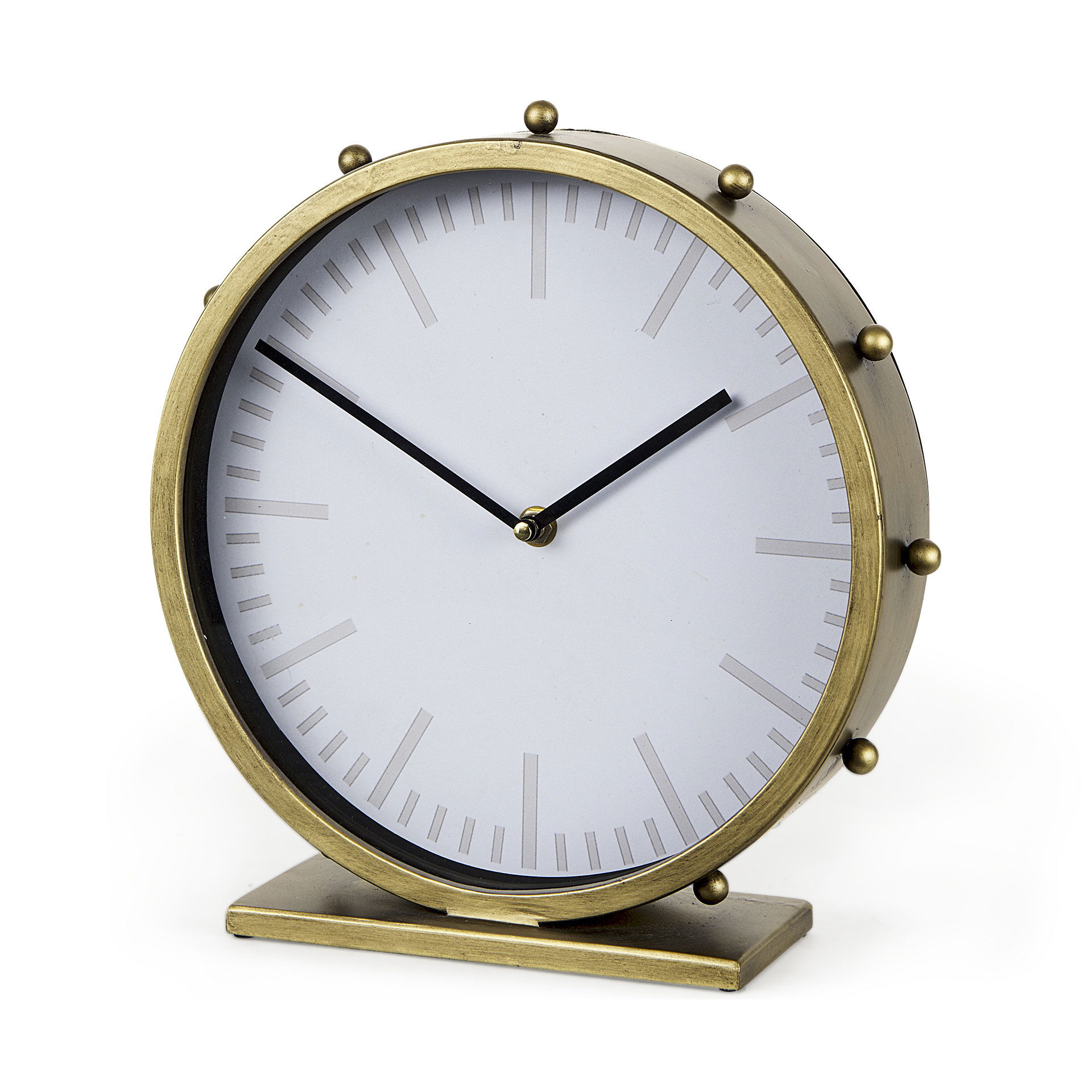 Marian  Gold Metal with Studs Round Table Clock, by Mercana, 11.02" length x 3.15" width x 11.02" height View 1