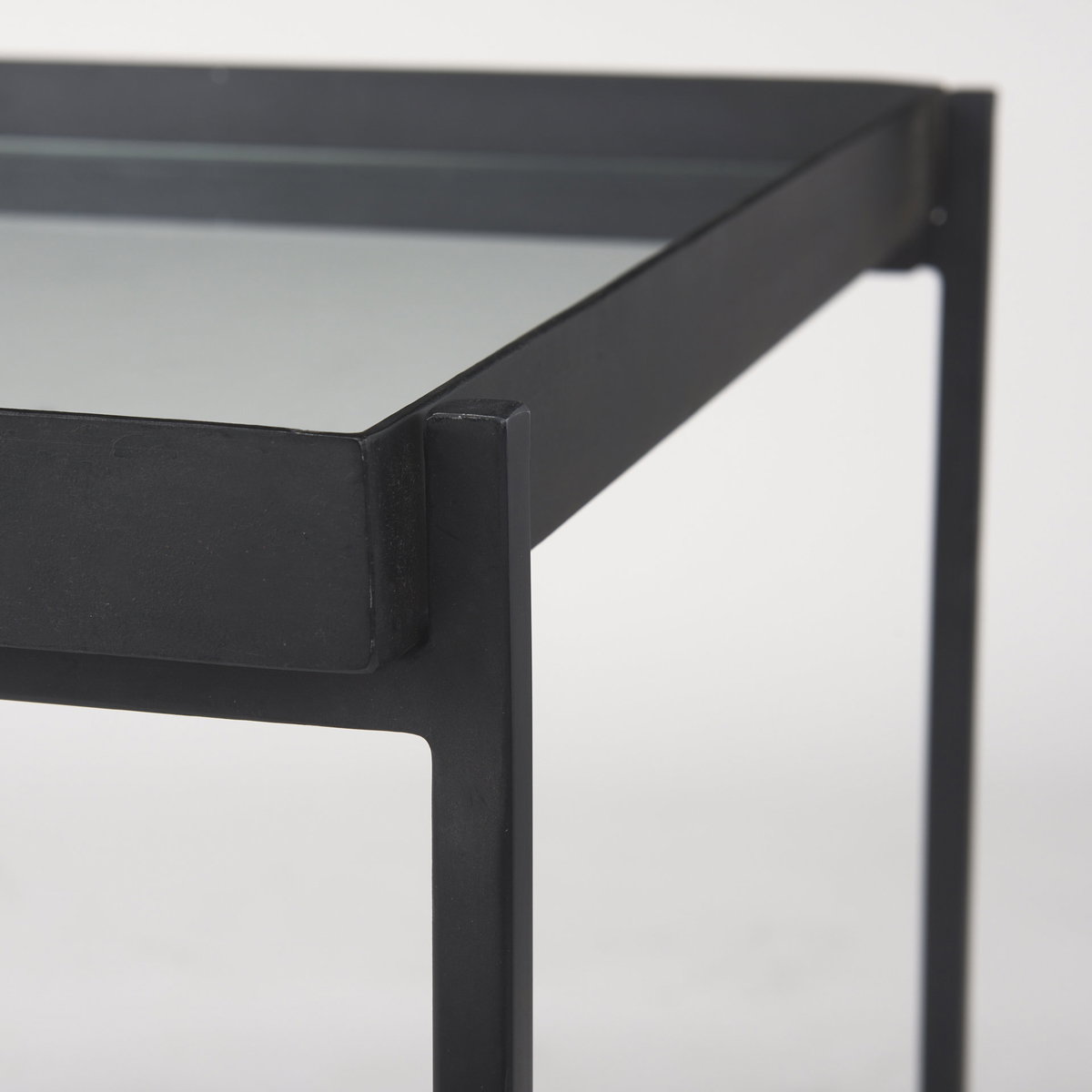 Trey Black Metal with Glass Accent Table, Side & End Table by Mercana, 22" length x 22" width x 24" height View 9