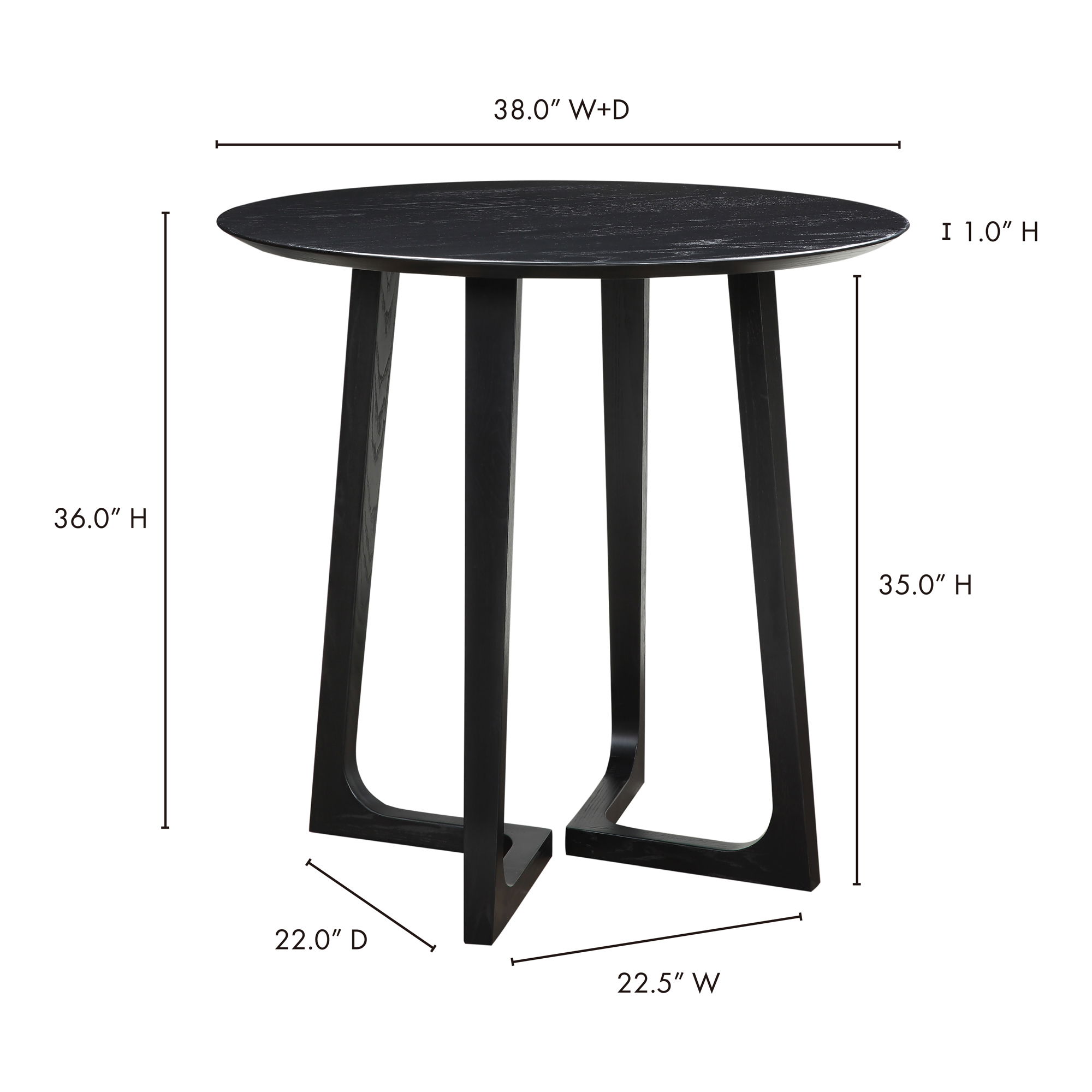 Godenza Counter Table Black, Counter & Bar Table by Moe's Home, 38" width x 36" height x 38" depth View 9