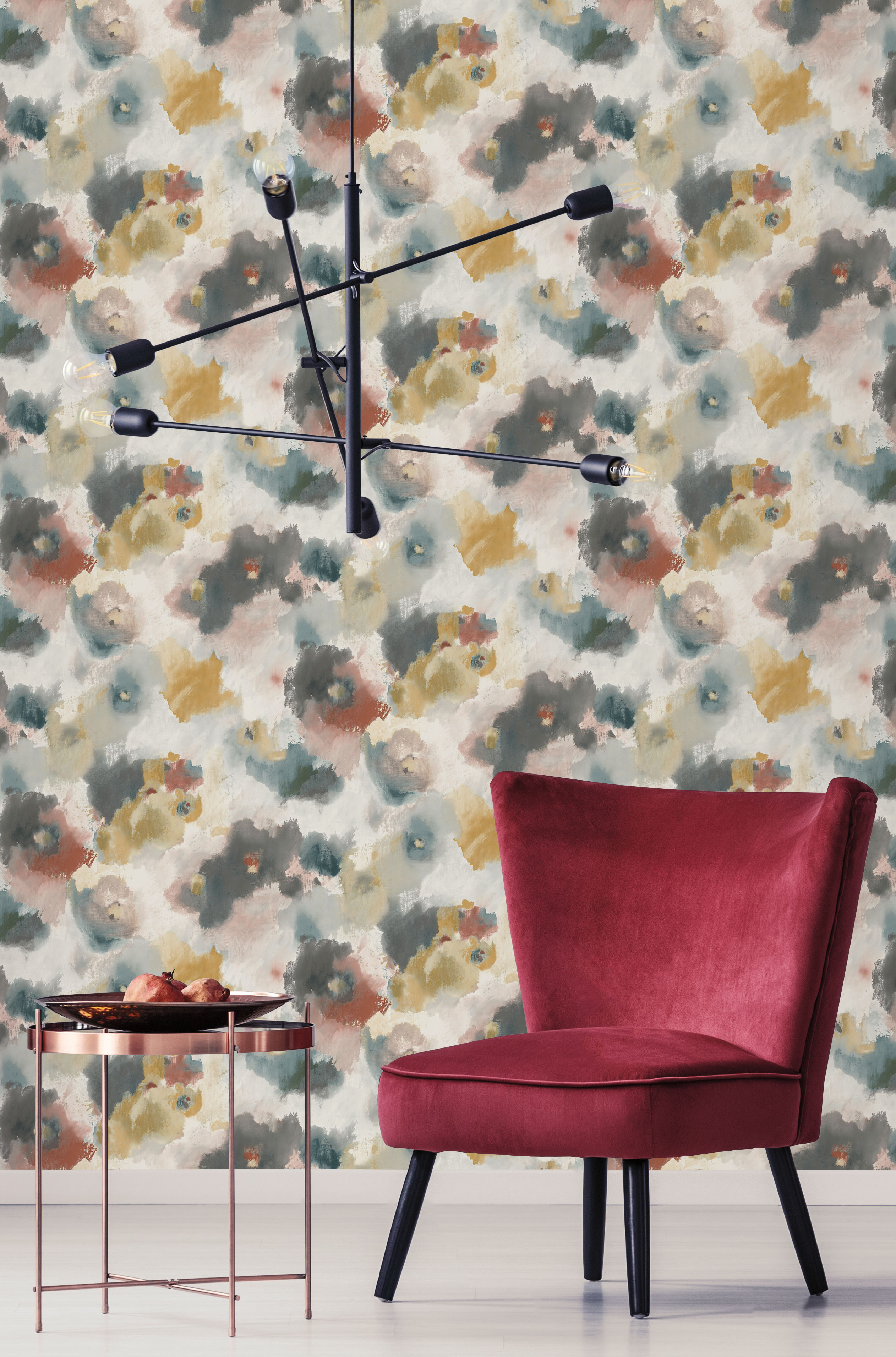 Impressionist Floral Copper & Blue Wallpaper large image 